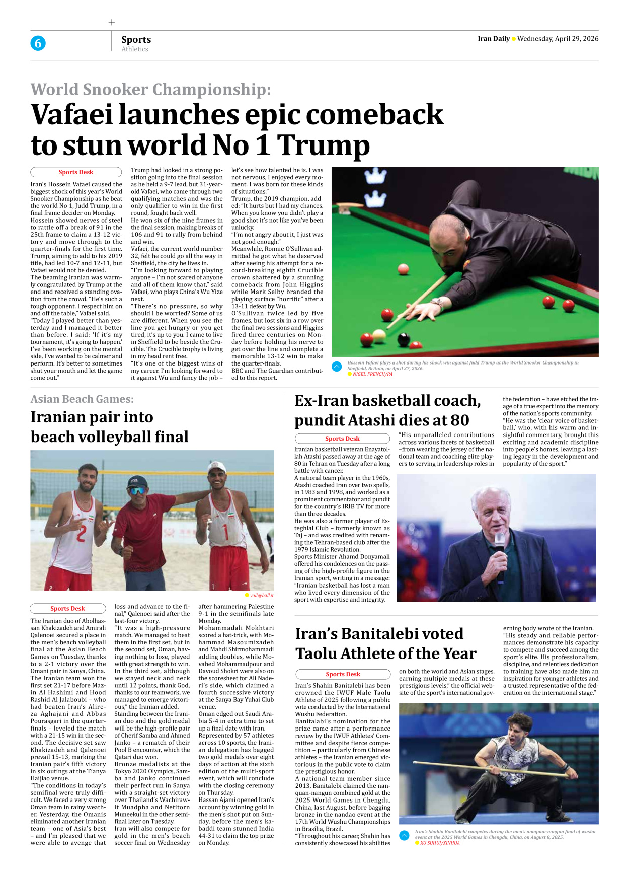 Iran Daily - Number Eight Thousand One Hundred and Four - 29 April 2026 - Page 6