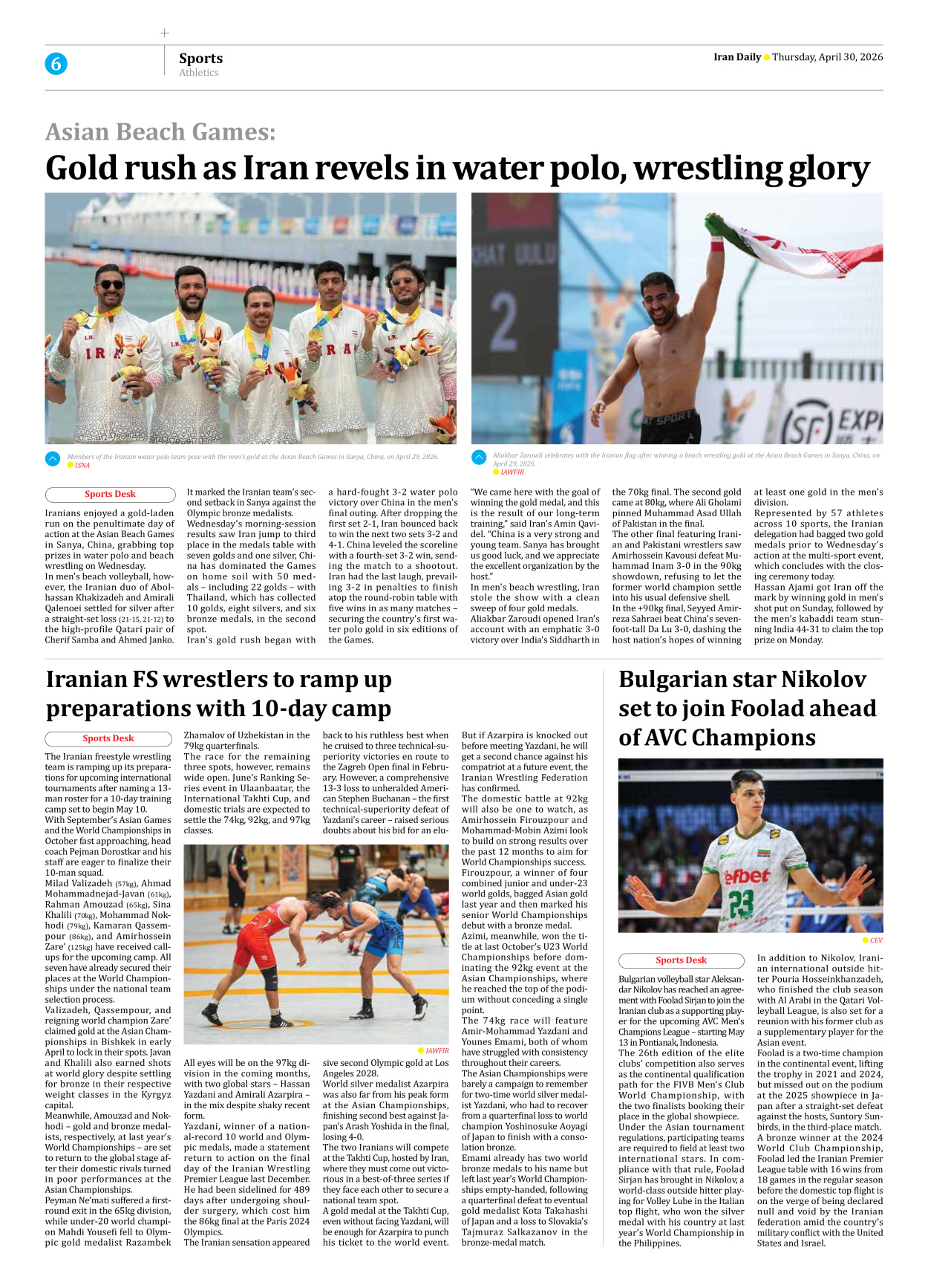 Iran Daily - Number Eight Thousand One Hundred and Five - 30 April 2026 - Page 6