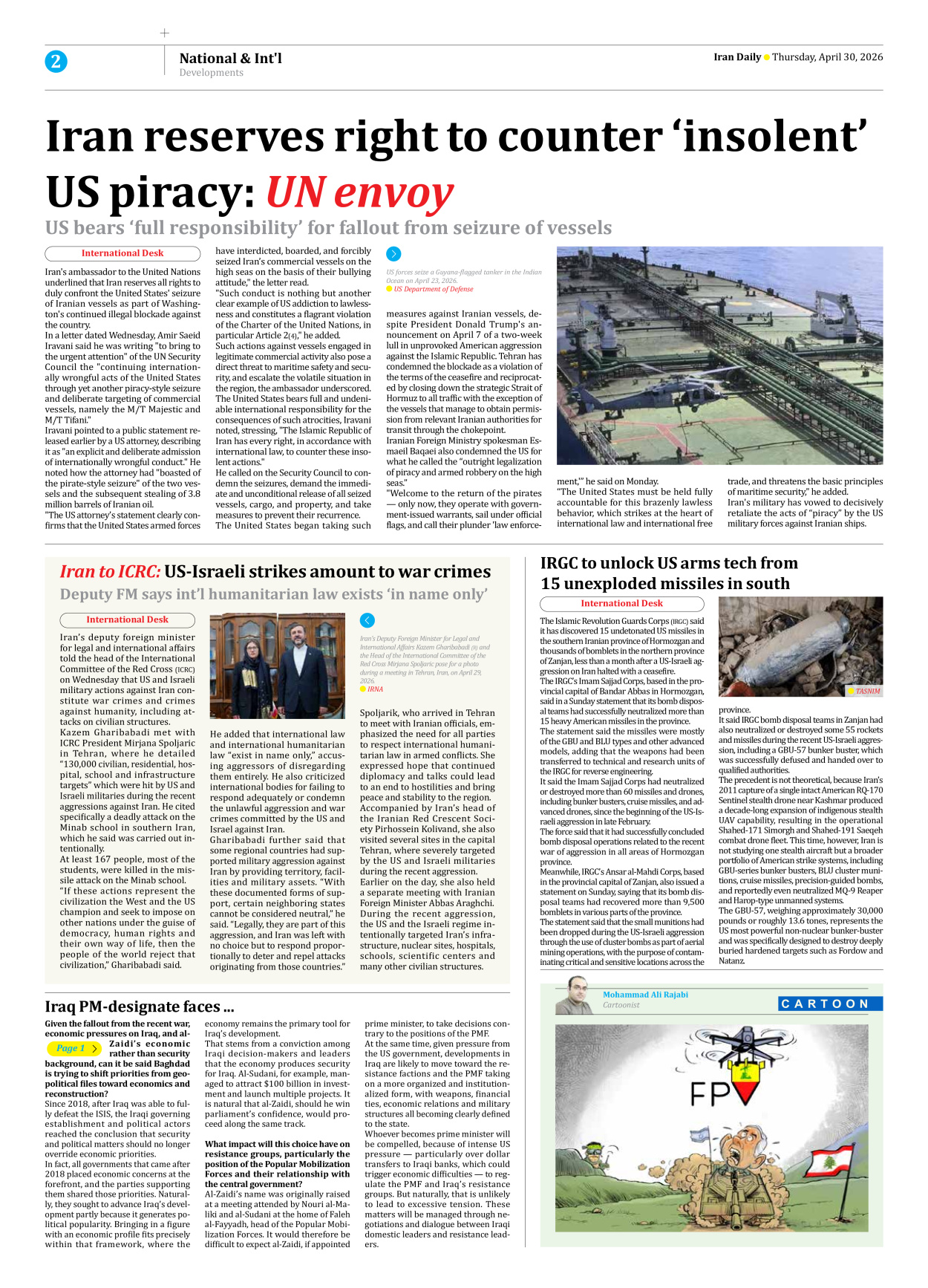 Iran Daily - Number Eight Thousand One Hundred and Five - 30 April 2026 - Page 2