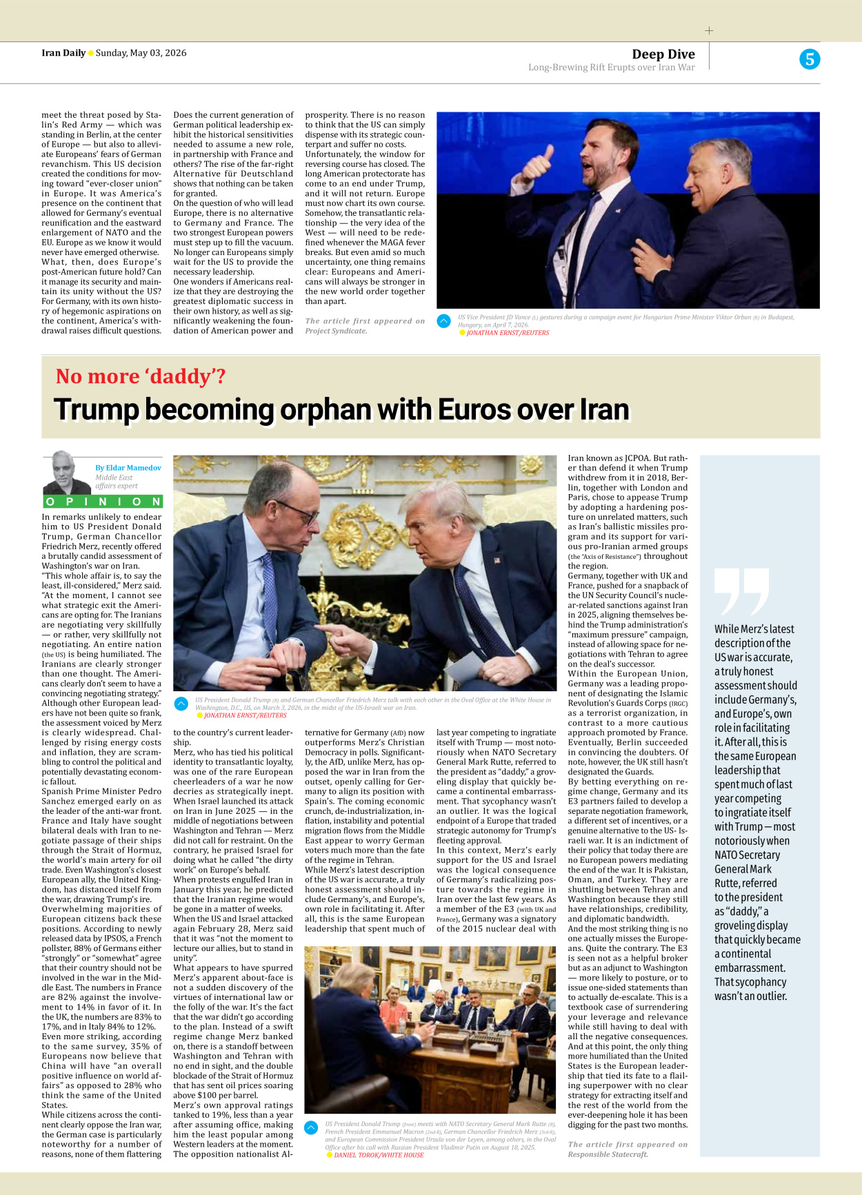 Iran Daily - Number Eight Thousand One Hundred and Seven - 03 May 2026 - Page 5