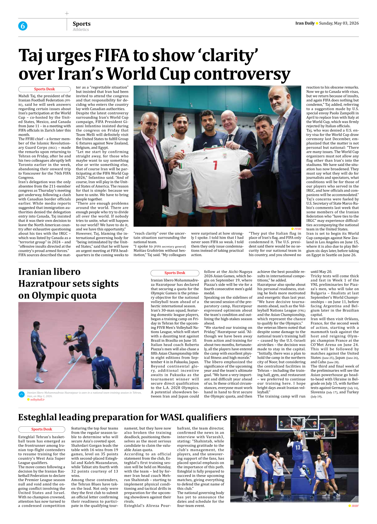 Iran Daily - Number Eight Thousand One Hundred and Seven - 03 May 2026 - Page 6