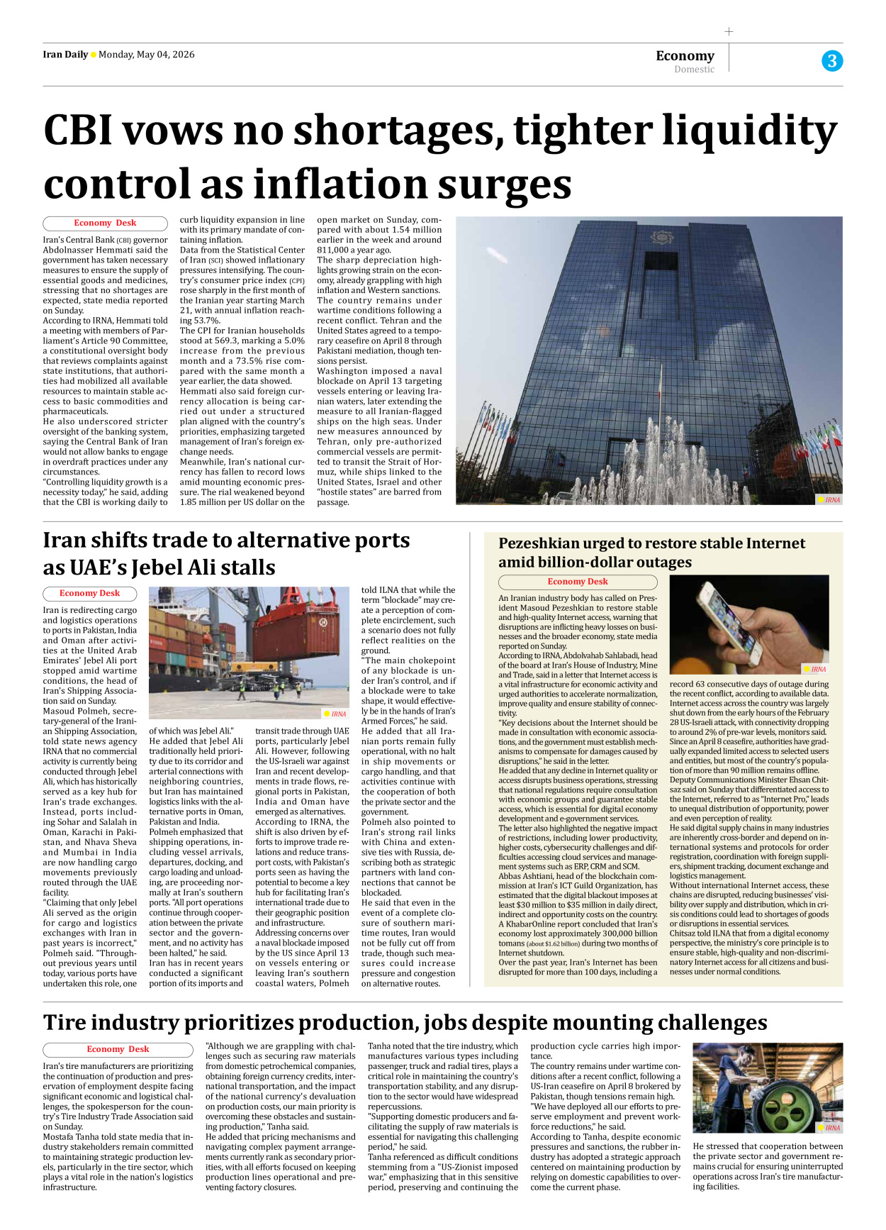 Iran Daily - Number Eight Thousand One Hundred and Eight - 04 May 2026 - Page 3