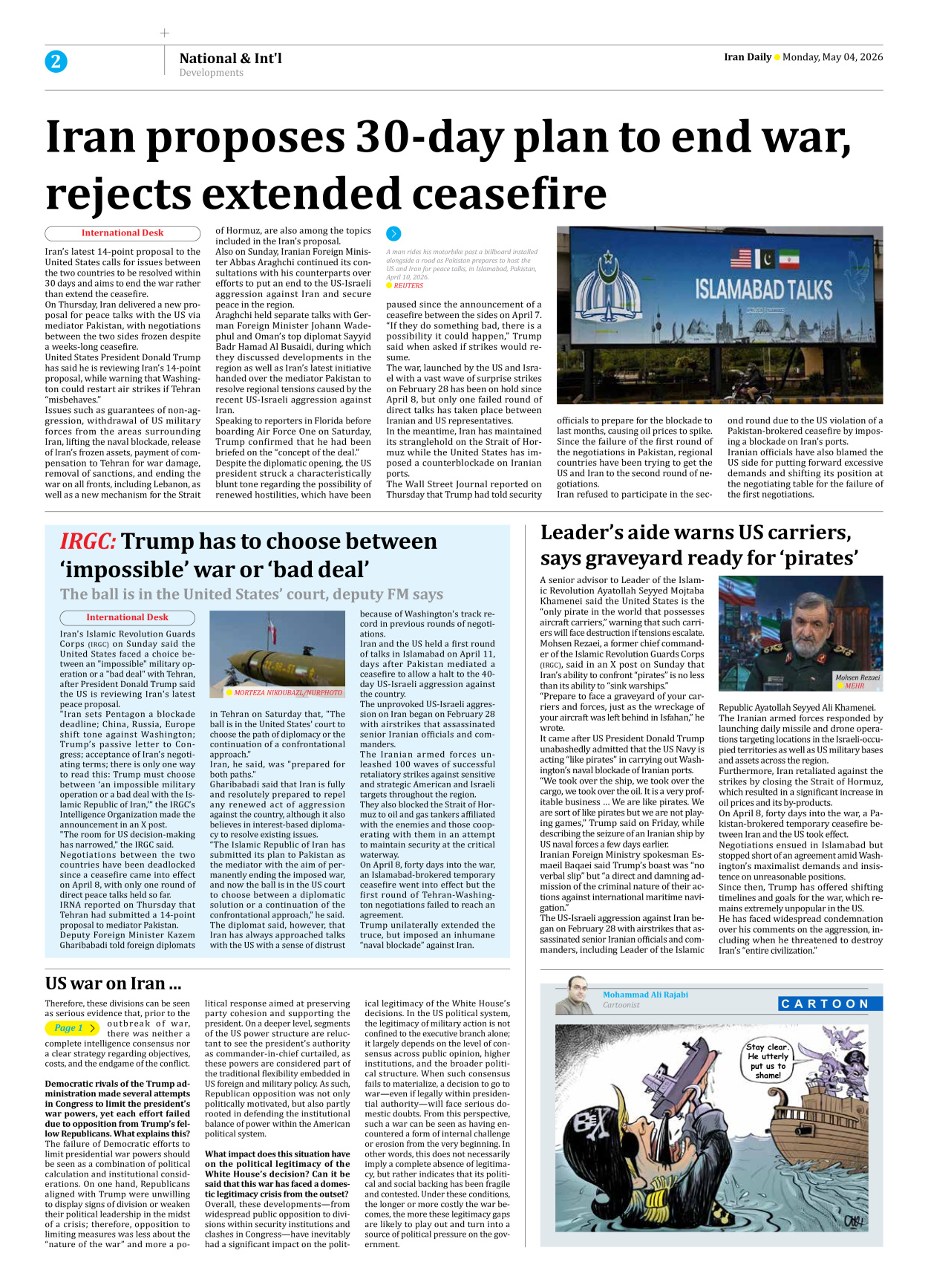 Iran Daily - Number Eight Thousand One Hundred and Eight - 04 May 2026 - Page 2