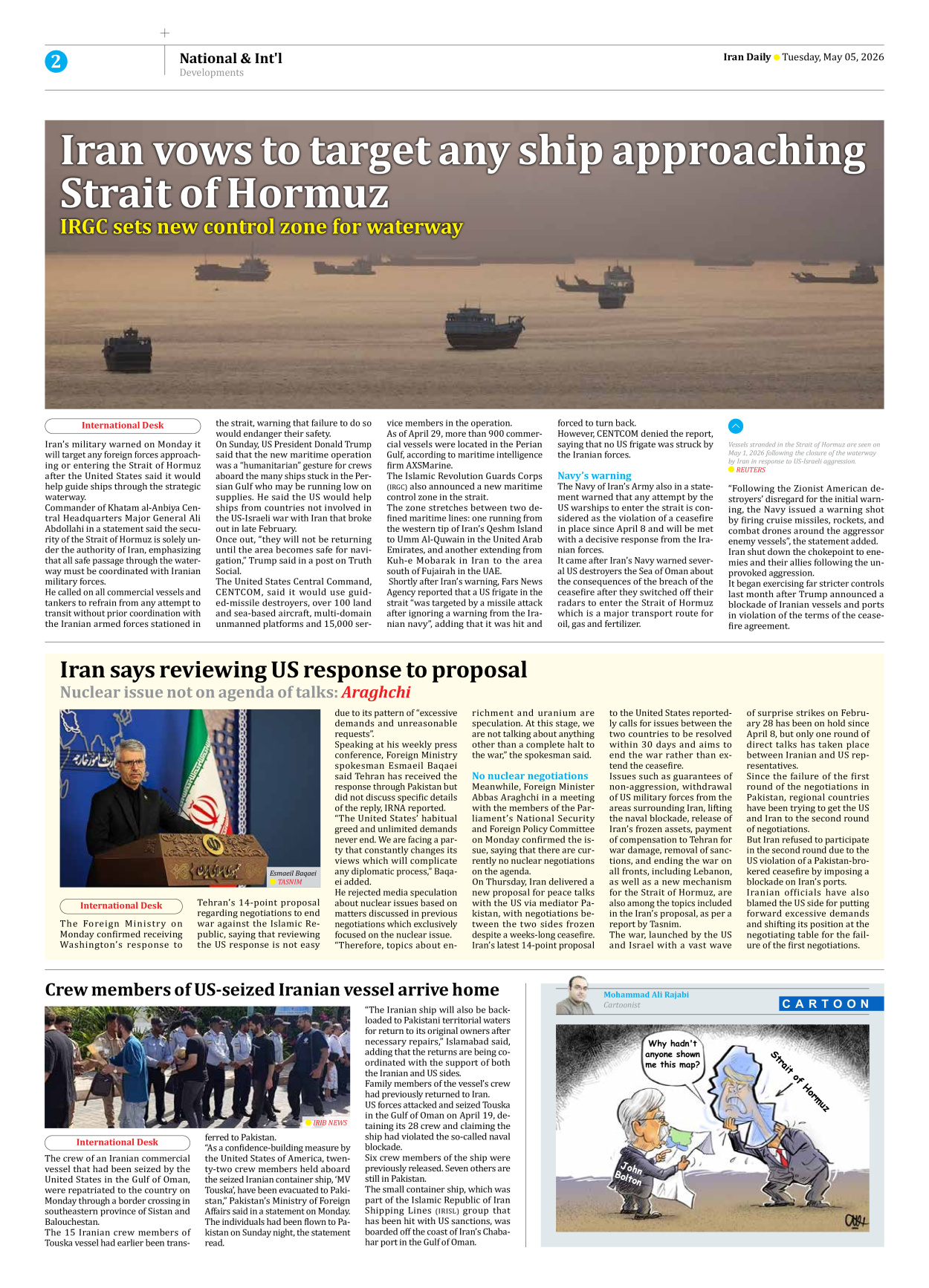 Iran Daily - Number Eight Thousand One Hundred and Nine - 05 May 2026 - Page 2