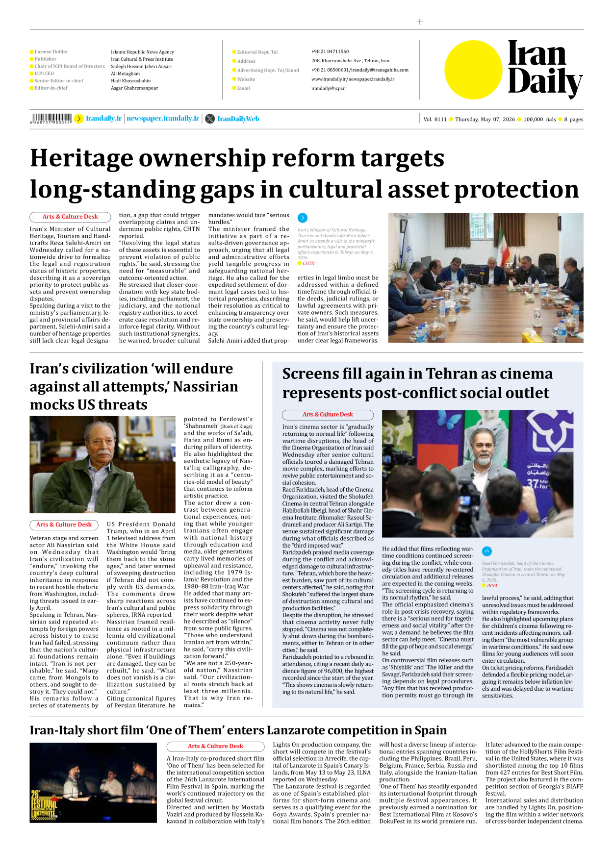 Iran Daily - Number Eight Thousand One Hundred and Eleven - 07 May 2026 - Page 8