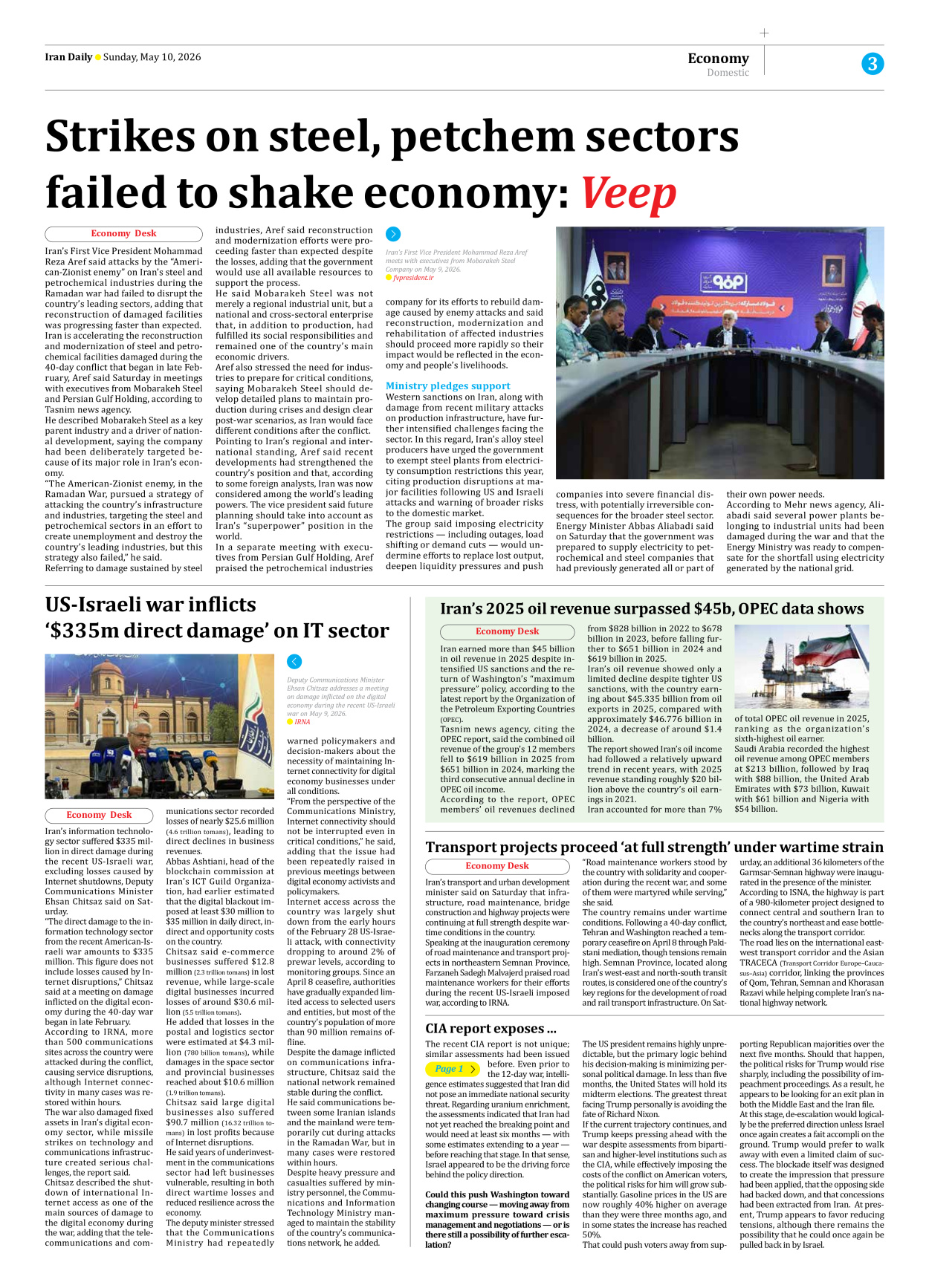 Iran Daily - Number Eight Thousand One Hundred and Thirteen - 10 May 2026 - Page 3