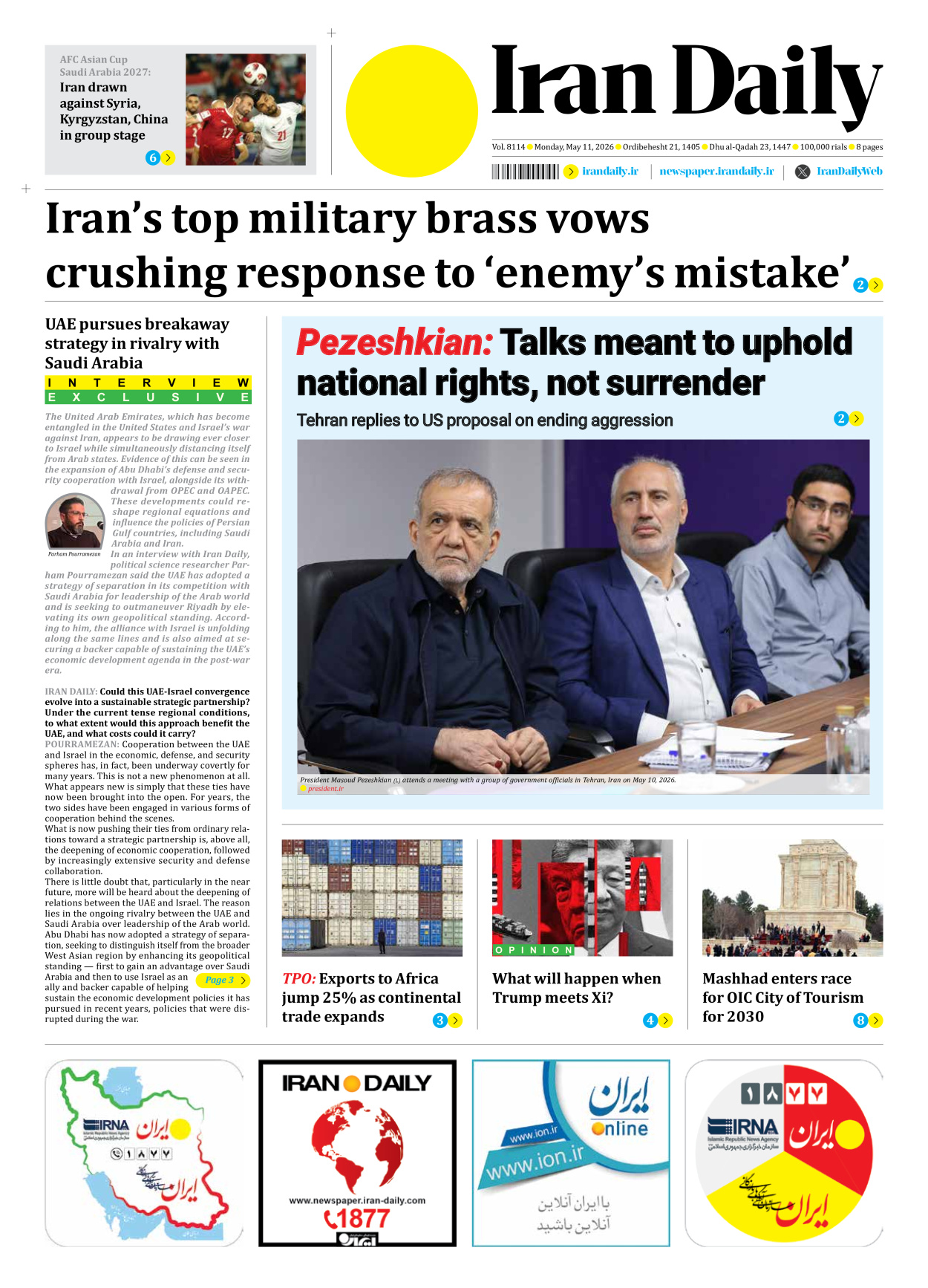 Iran Daily - Number Eight Thousand One Hundred and Fourteen - 11 May 2026