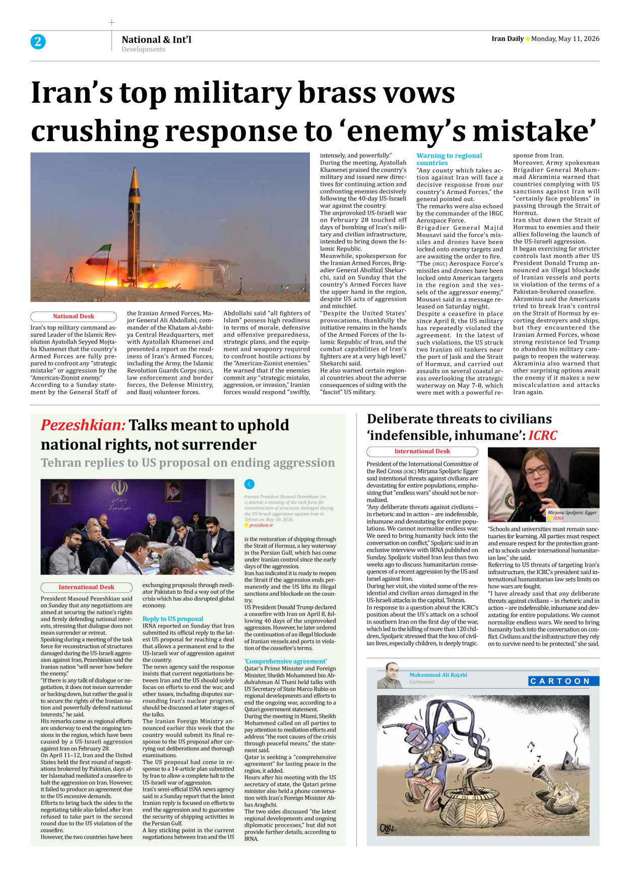 Iran Daily - Number Eight Thousand One Hundred and Fourteen - 11 May 2026 - Page 2