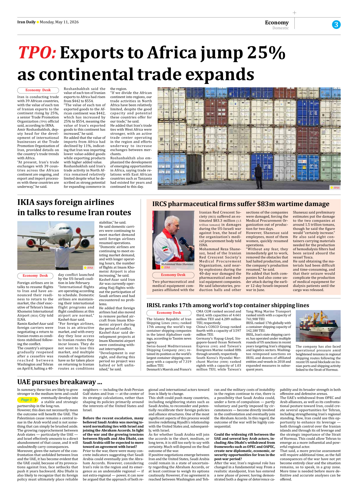 Iran Daily - Number Eight Thousand One Hundred and Fourteen - 11 May 2026 - Page 3