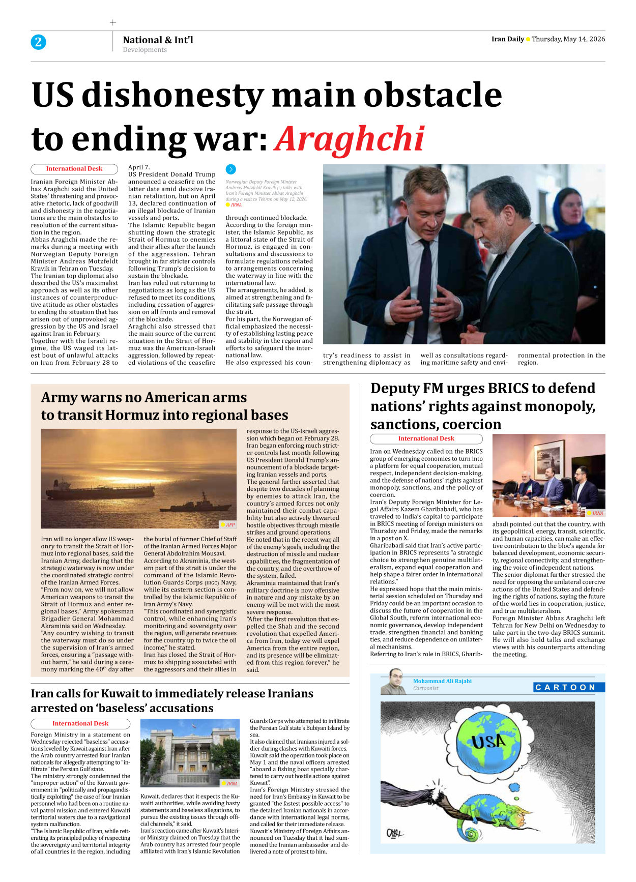 Iran Daily - Number Eight Thousand One Hundred and Seventeen - 14 May 2026 - Page 2