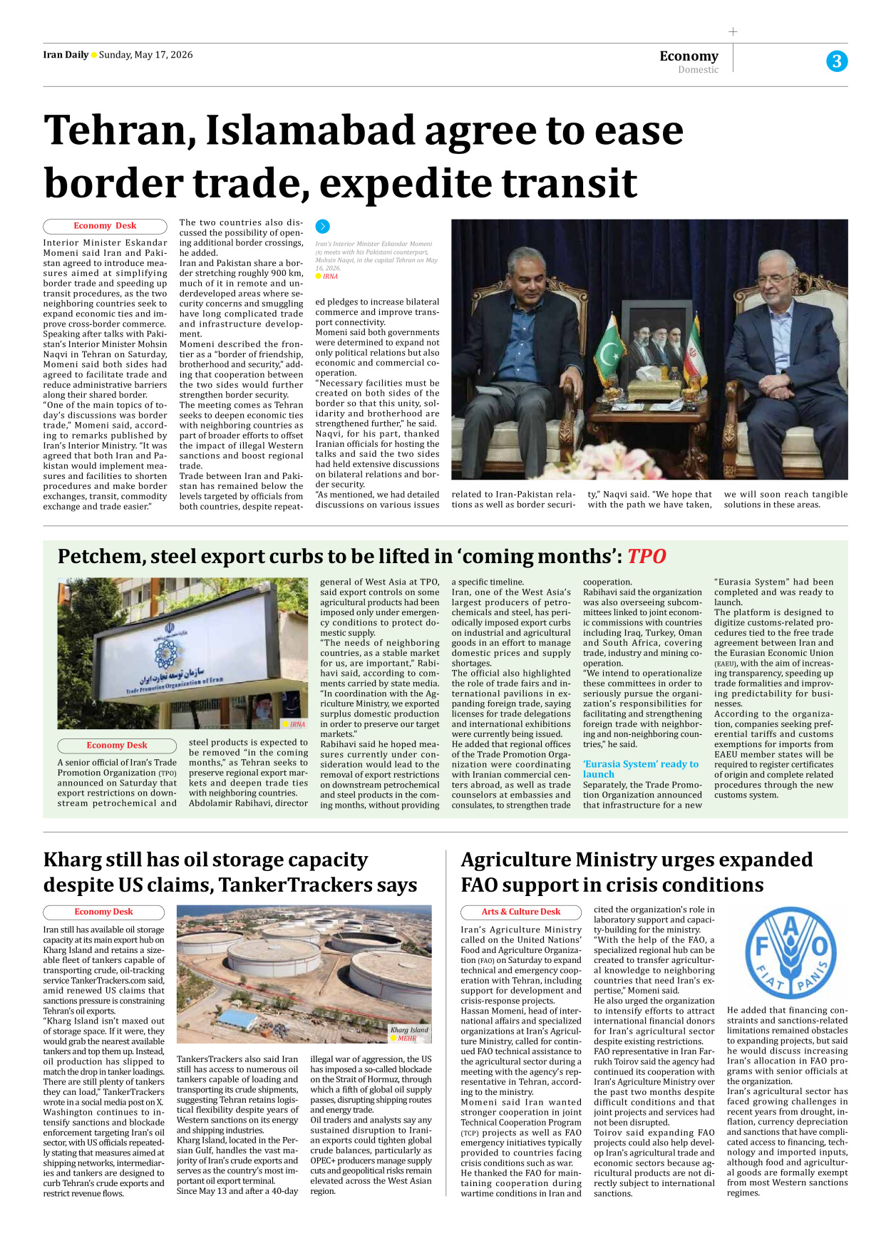 Iran Daily - Number Eight Thousand One Hundred and Nineteen - 17 May 2026 - Page 3