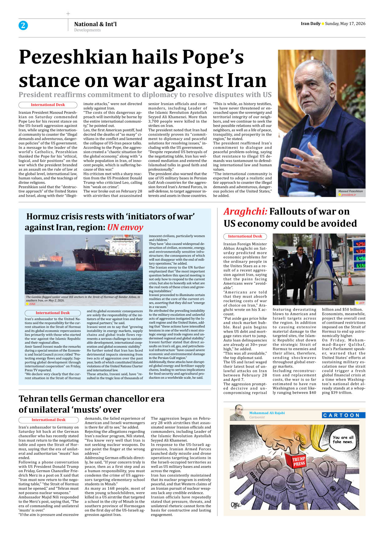 Iran Daily - Number Eight Thousand One Hundred and Nineteen - 17 May 2026 - Page 2