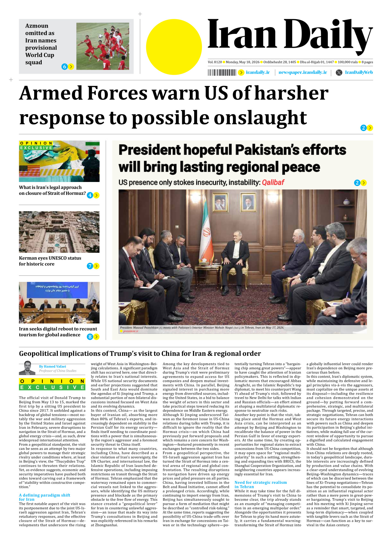 Iran Daily - Number Eight Thousand One Hundred and Twenty - 18 May 2026