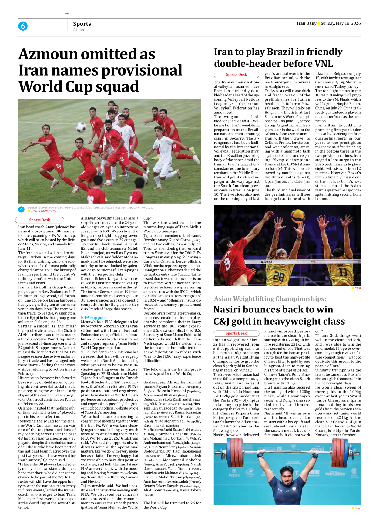 Iran Daily - Number Eight Thousand One Hundred and Twenty - 18 May 2026 - Page 6