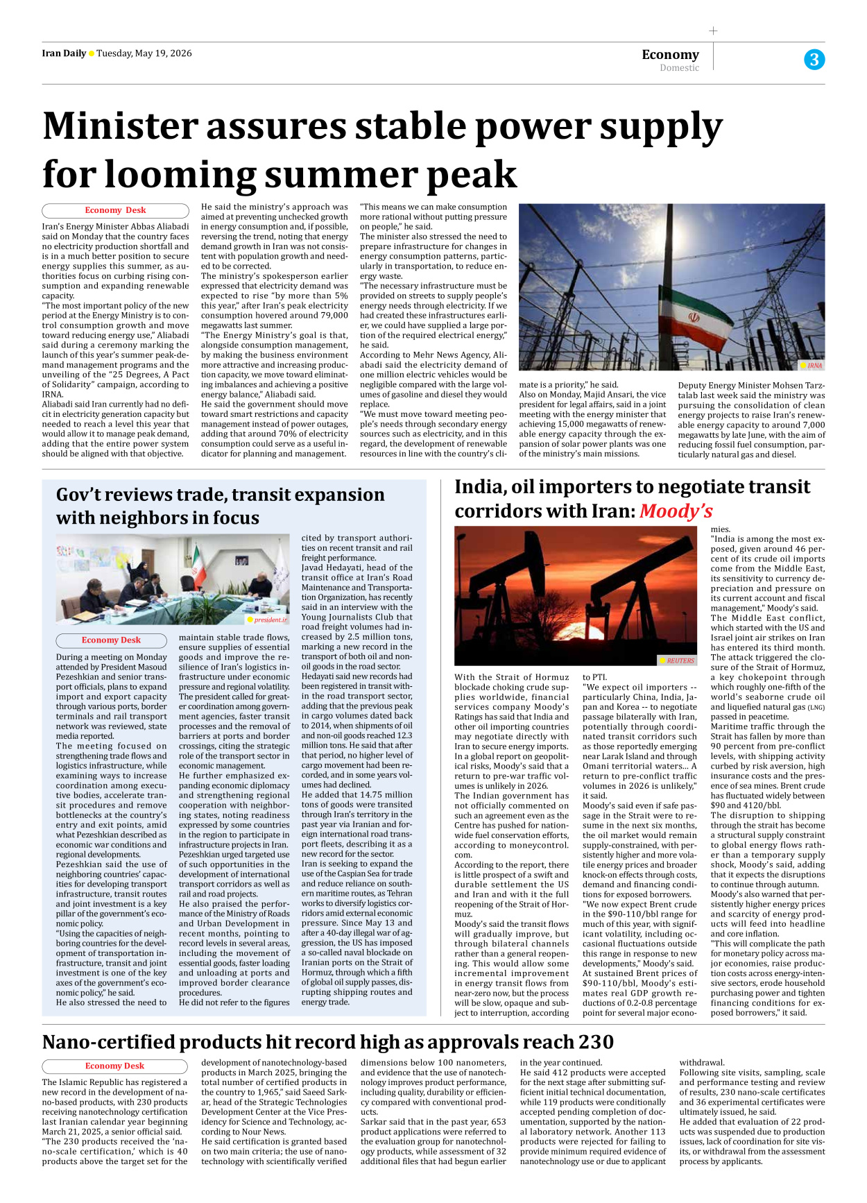 Iran Daily - Number Eight Thousand One Hundred and Twenty One - 19 May 2026 - Page 3