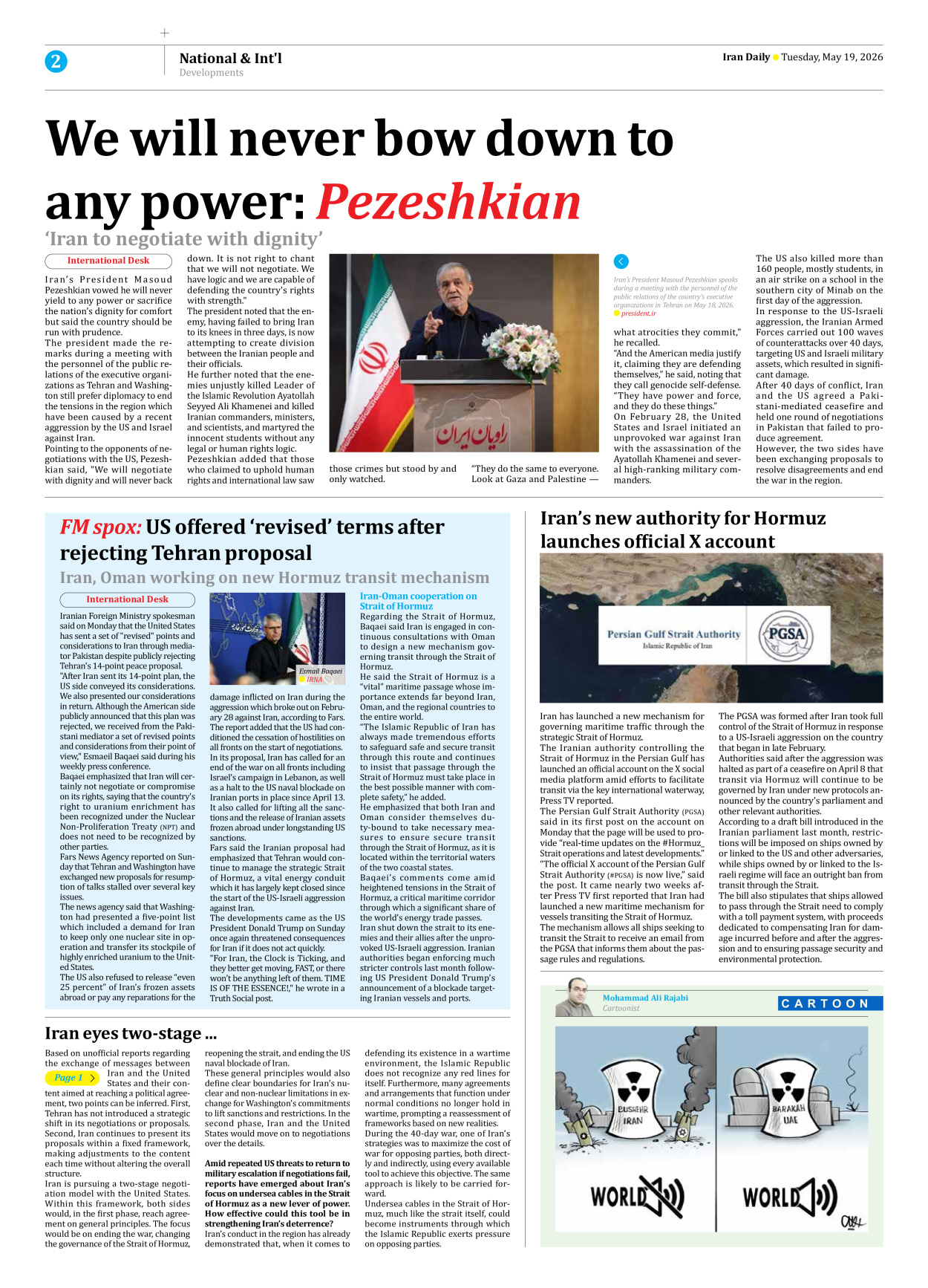 Iran Daily - Number Eight Thousand One Hundred and Twenty One - 19 May 2026 - Page 2