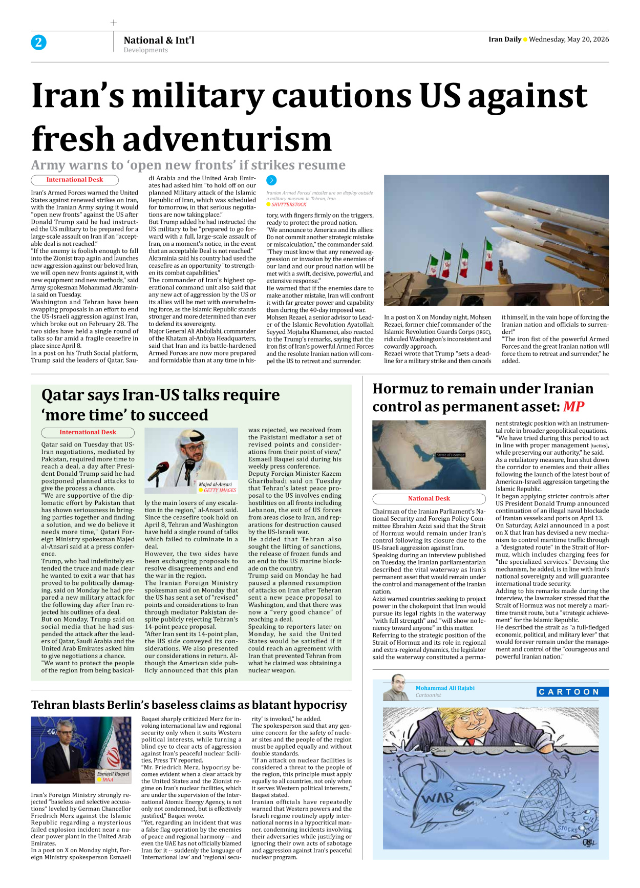 Iran Daily - Number Eight Thousand One Hundred and Twenty Two - 20 May 2026 - Page 2