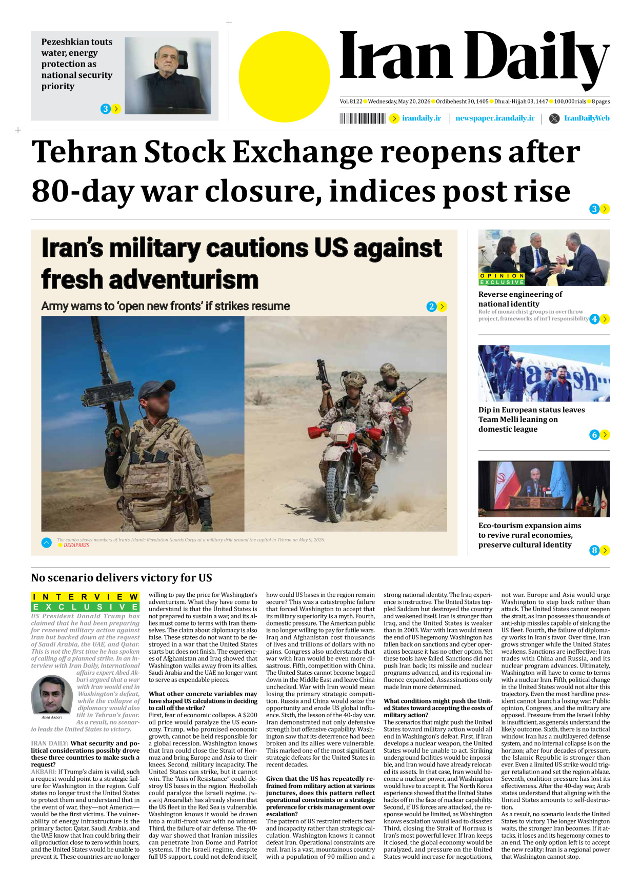 Iran Daily - Number Eight Thousand One Hundred and Twenty Two - 20 May 2026