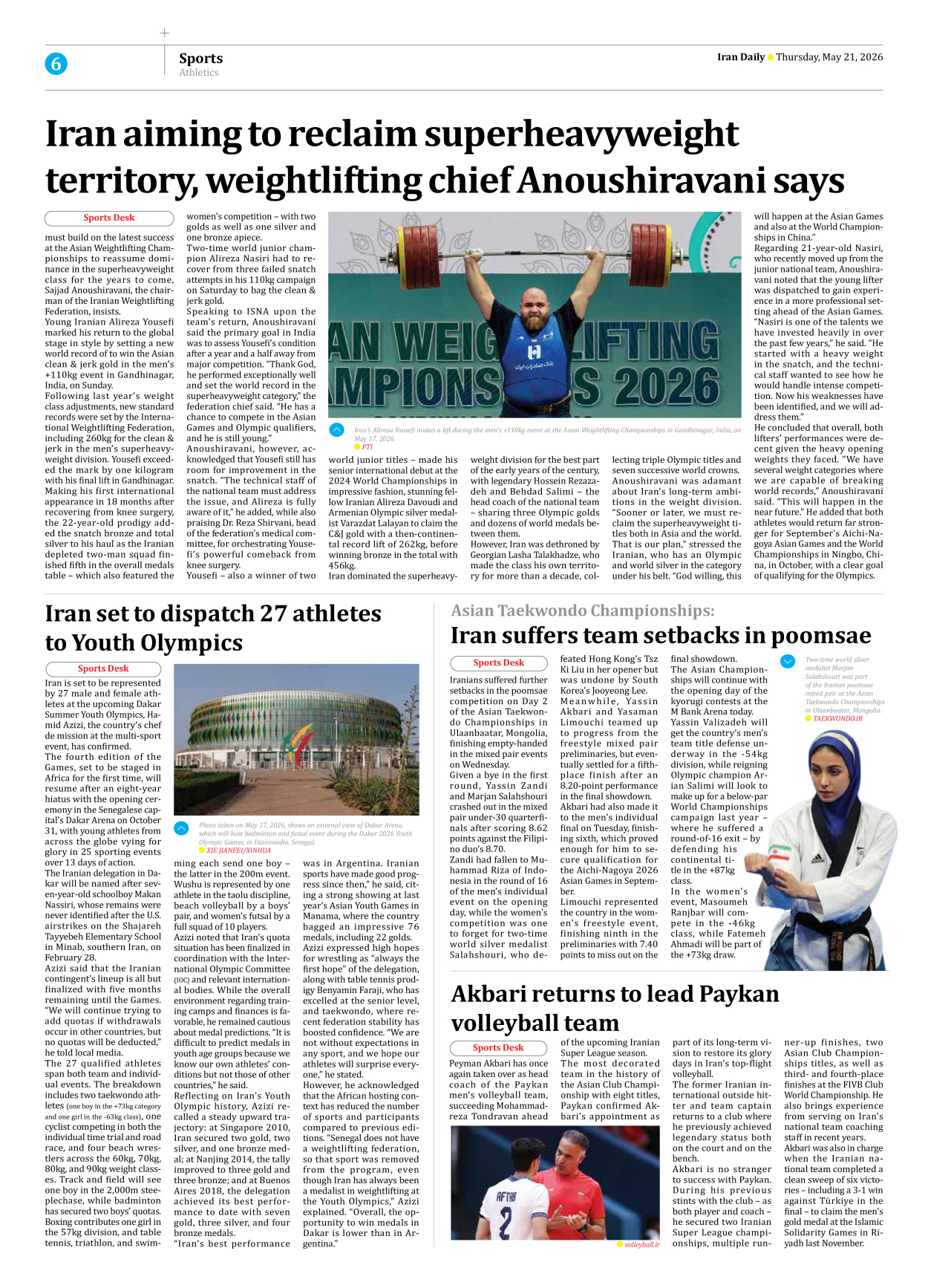 Iran Daily - Number Eight Thousand One Hundred and Twenty Three - 21 May 2026 - Page 6