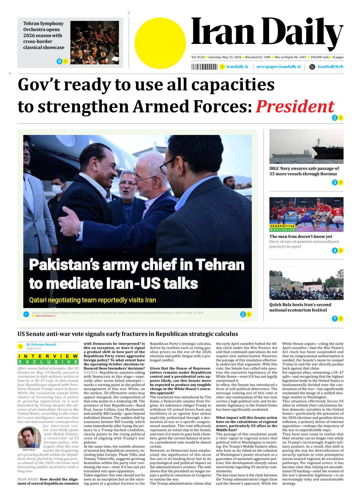 Iran Daily - Number Eight Thousand One Hundred and Twenty Four - 23 May 2026