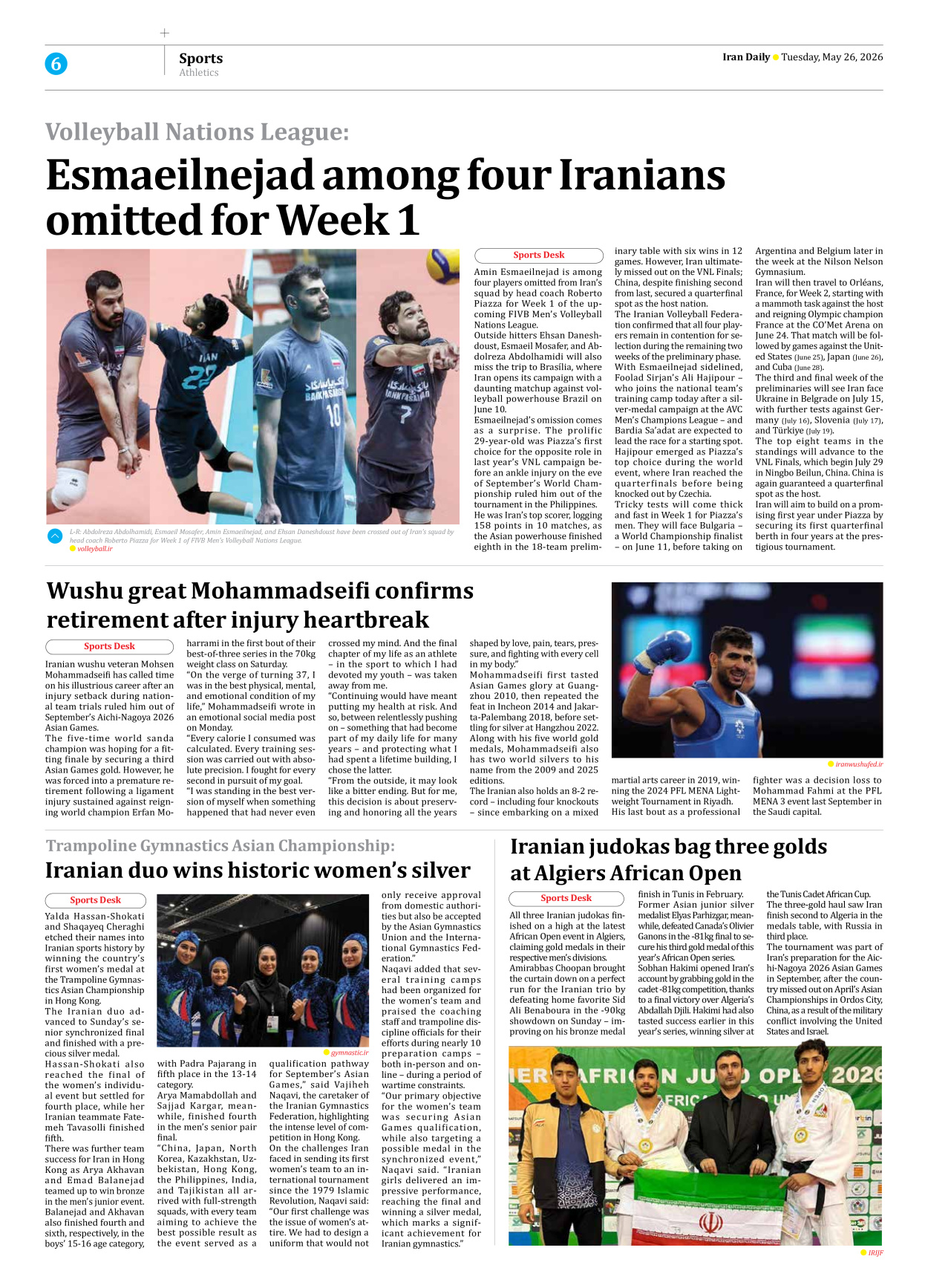 Iran Daily - Number Eight Thousand One Hundred and Twenty Seven - 26 May 2026 - Page 6