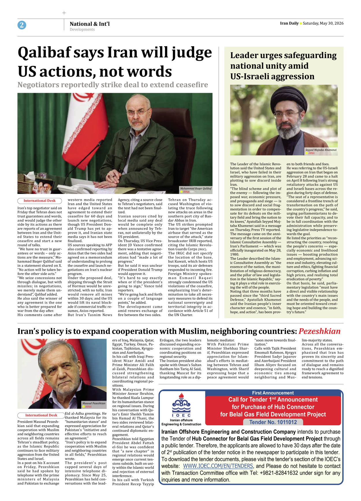 Iran Daily - Number Eight Thousand One Hundred and Twenty Eight - 30 May 2026 - Page 2