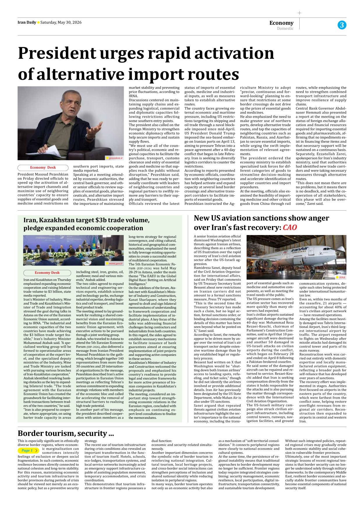 Iran Daily - Number Eight Thousand One Hundred and Twenty Eight - 30 May 2026 - Page 3