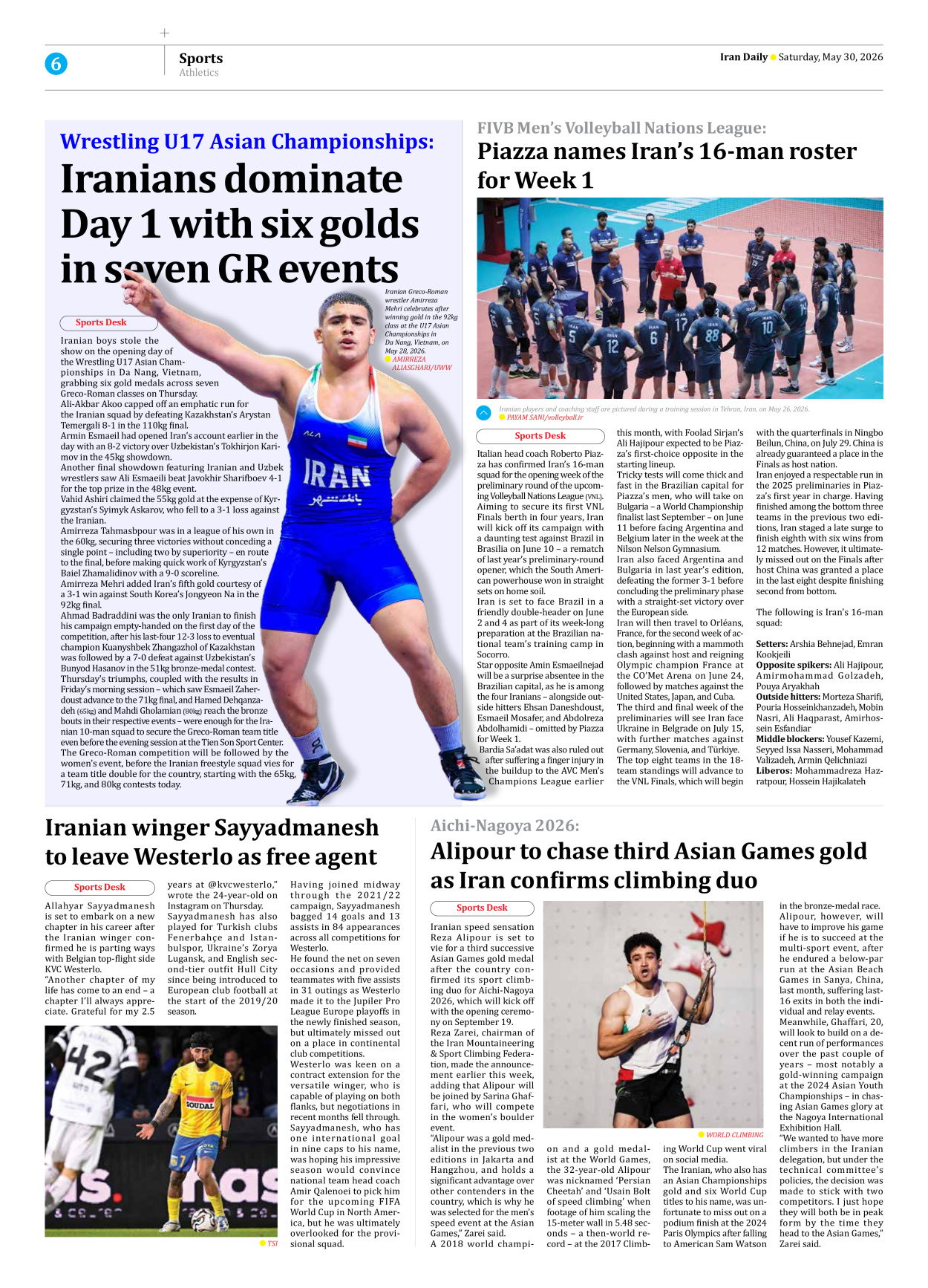 Iran Daily - Number Eight Thousand One Hundred and Twenty Eight - 30 May 2026 - Page 6