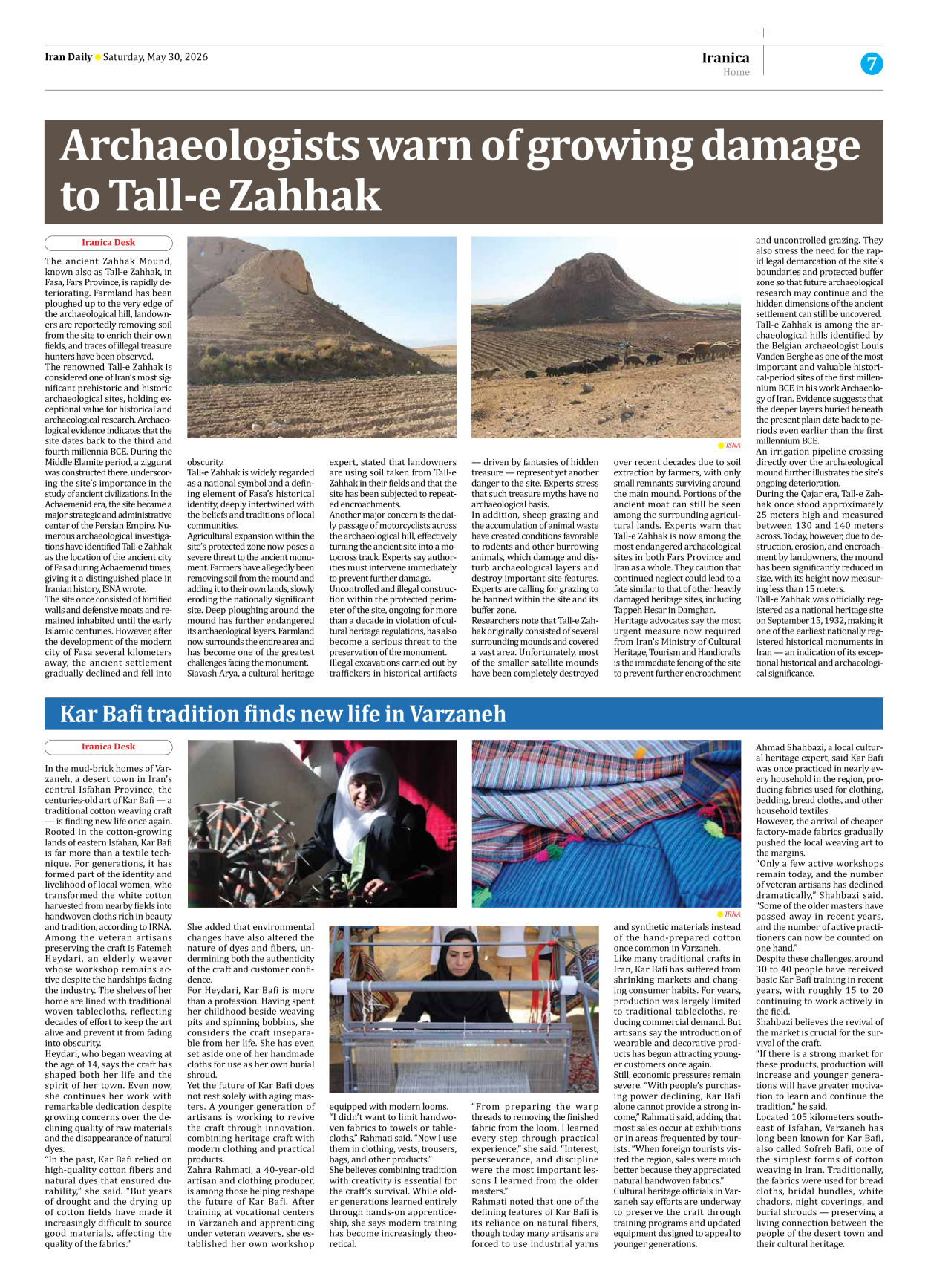 Iran Daily - Number Eight Thousand One Hundred and Twenty Eight - 30 May 2026 - Page 7