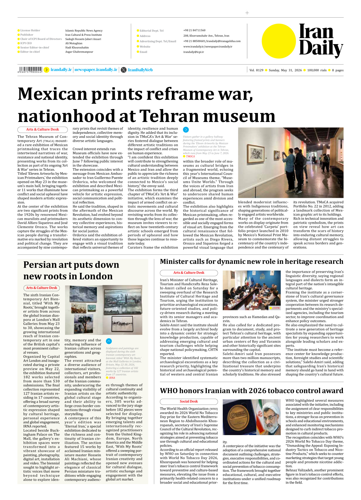 Iran Daily - Number Eight Thousand One Hundred and Twenty Nine - 31 May 2026 - Page 8