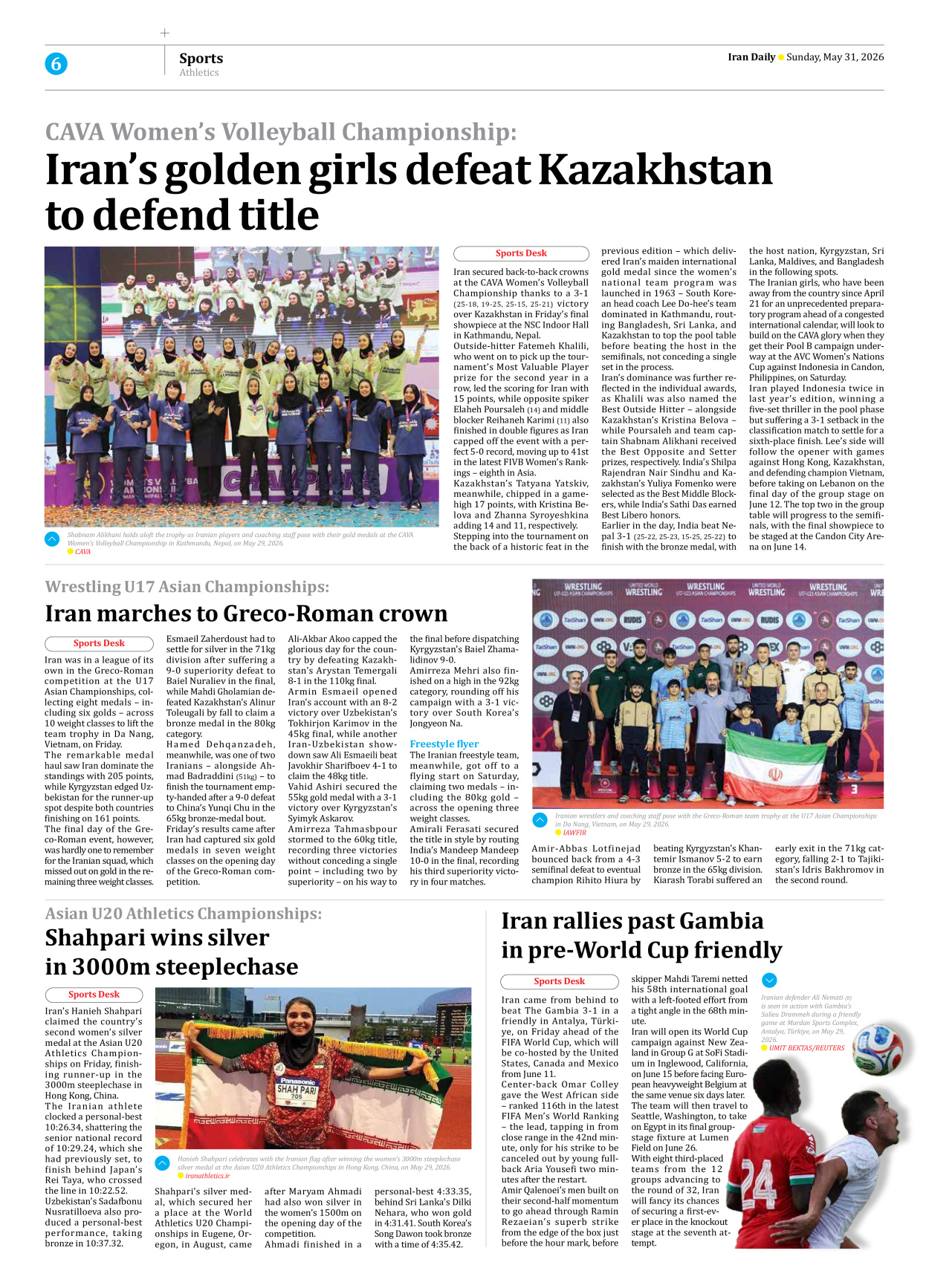 Iran Daily - Number Eight Thousand One Hundred and Twenty Nine - 31 May 2026 - Page 6