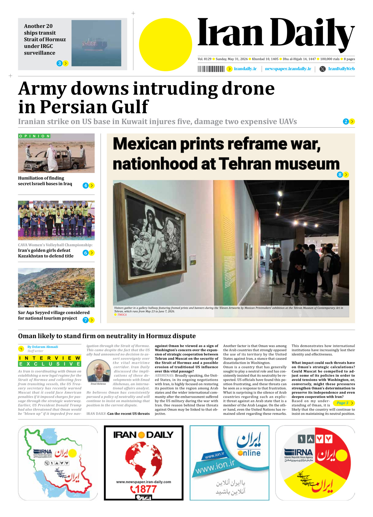 Iran Daily - Number Eight Thousand One Hundred and Twenty Nine - 31 May 2026