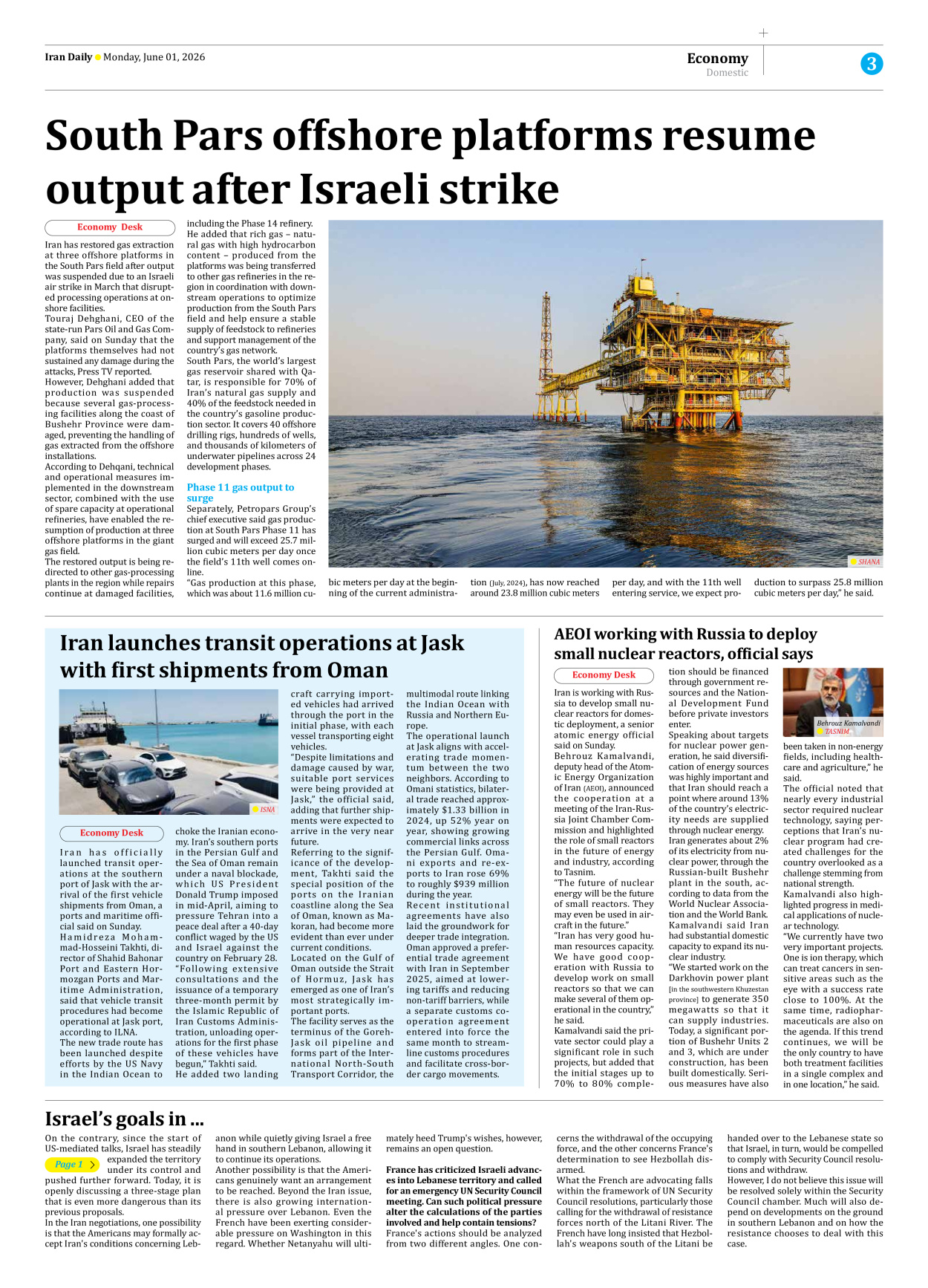 Iran Daily - Number Eight Thousand One Hundred and Thirty - 01 June 2026 - Page 3
