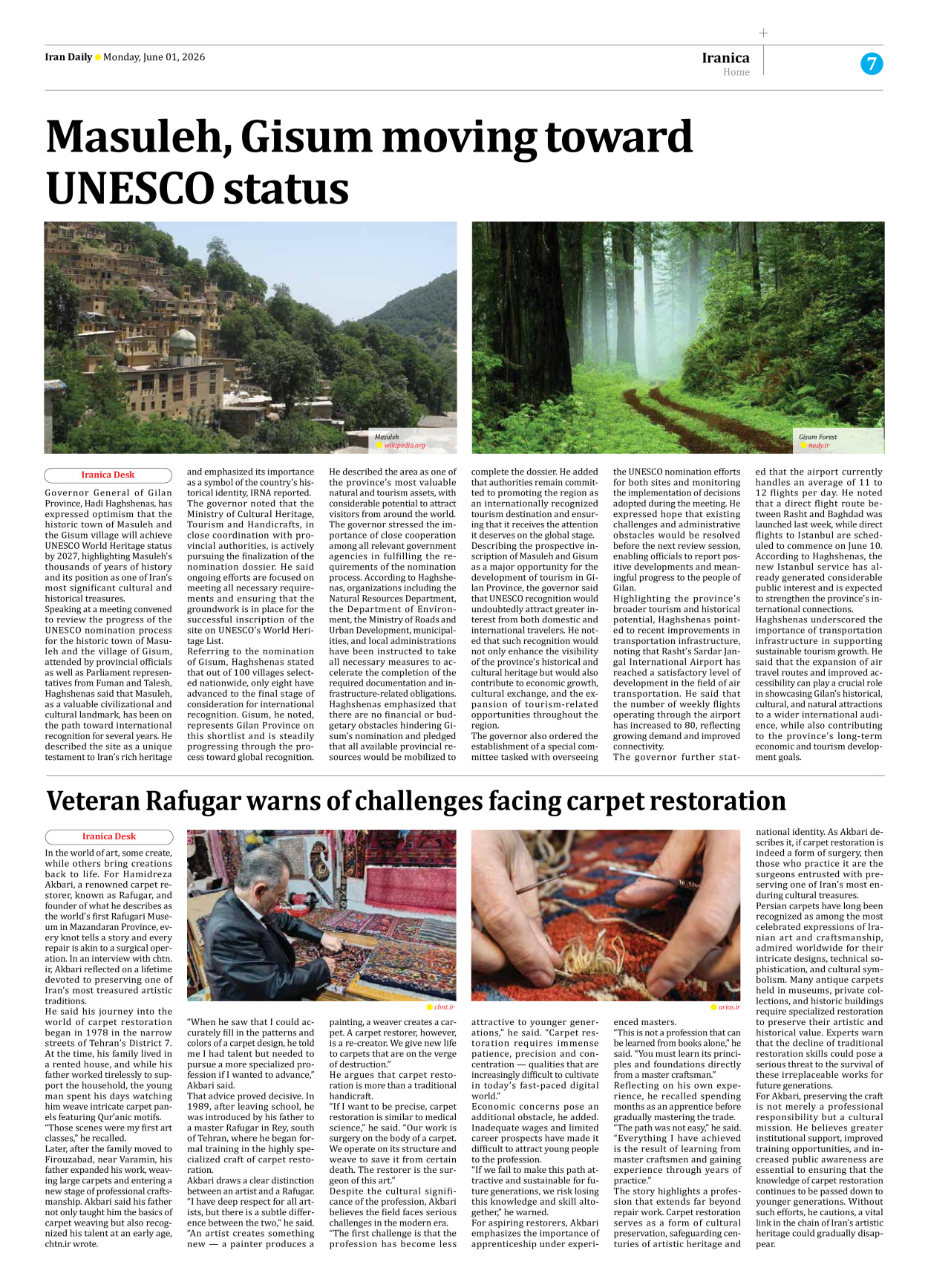 Iran Daily - Number Eight Thousand One Hundred and Thirty - 01 June 2026 - Page 7