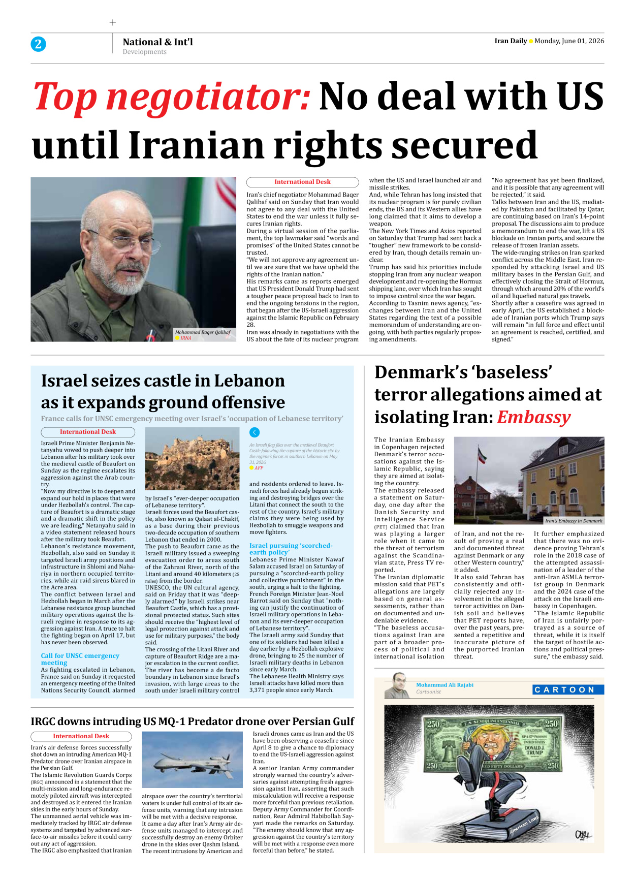 Iran Daily - Number Eight Thousand One Hundred and Thirty - 01 June 2026 - Page 2