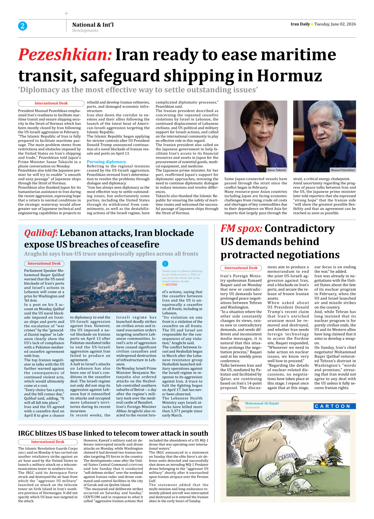 Iran Daily - Number Eight Thousand One Hundred and Thirty One - 02 June 2026 - Page 2