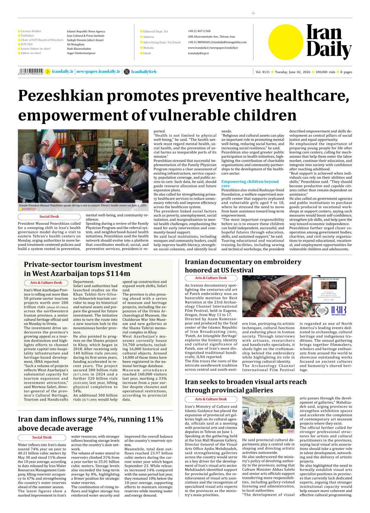 Iran Daily - Number Eight Thousand One Hundred and Thirty One - 02 June 2026 - Page 8