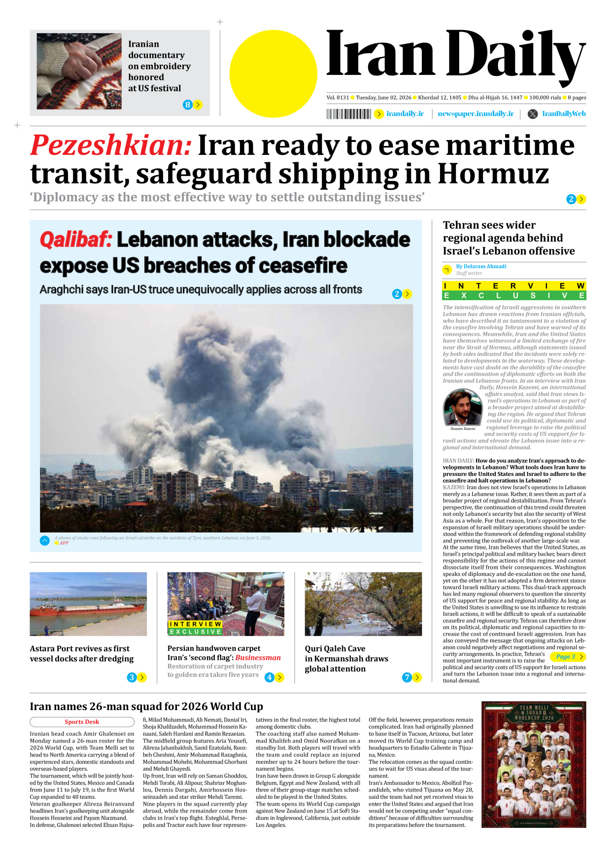 Iran Daily - Number Eight Thousand One Hundred and Thirty One - 02 June 2026