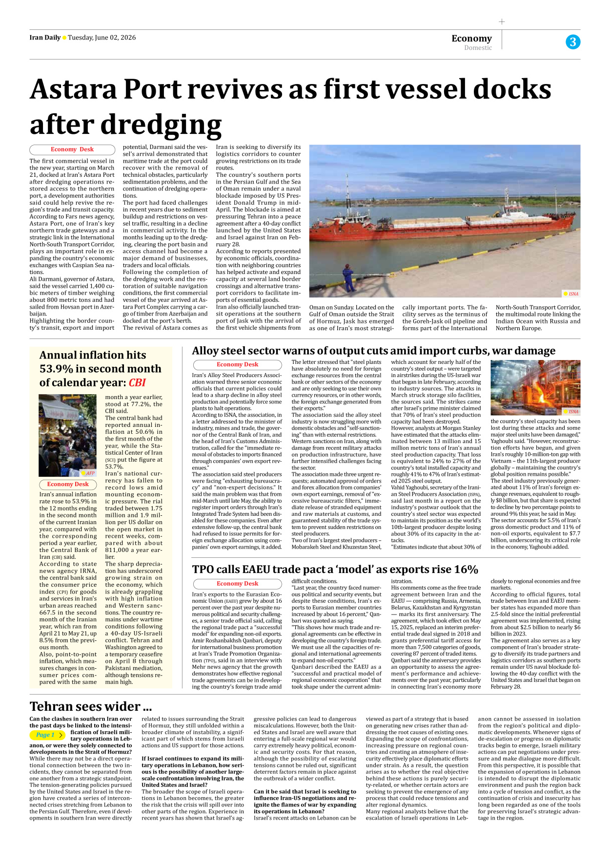 Iran Daily - Number Eight Thousand One Hundred and Thirty One - 02 June 2026 - Page 3