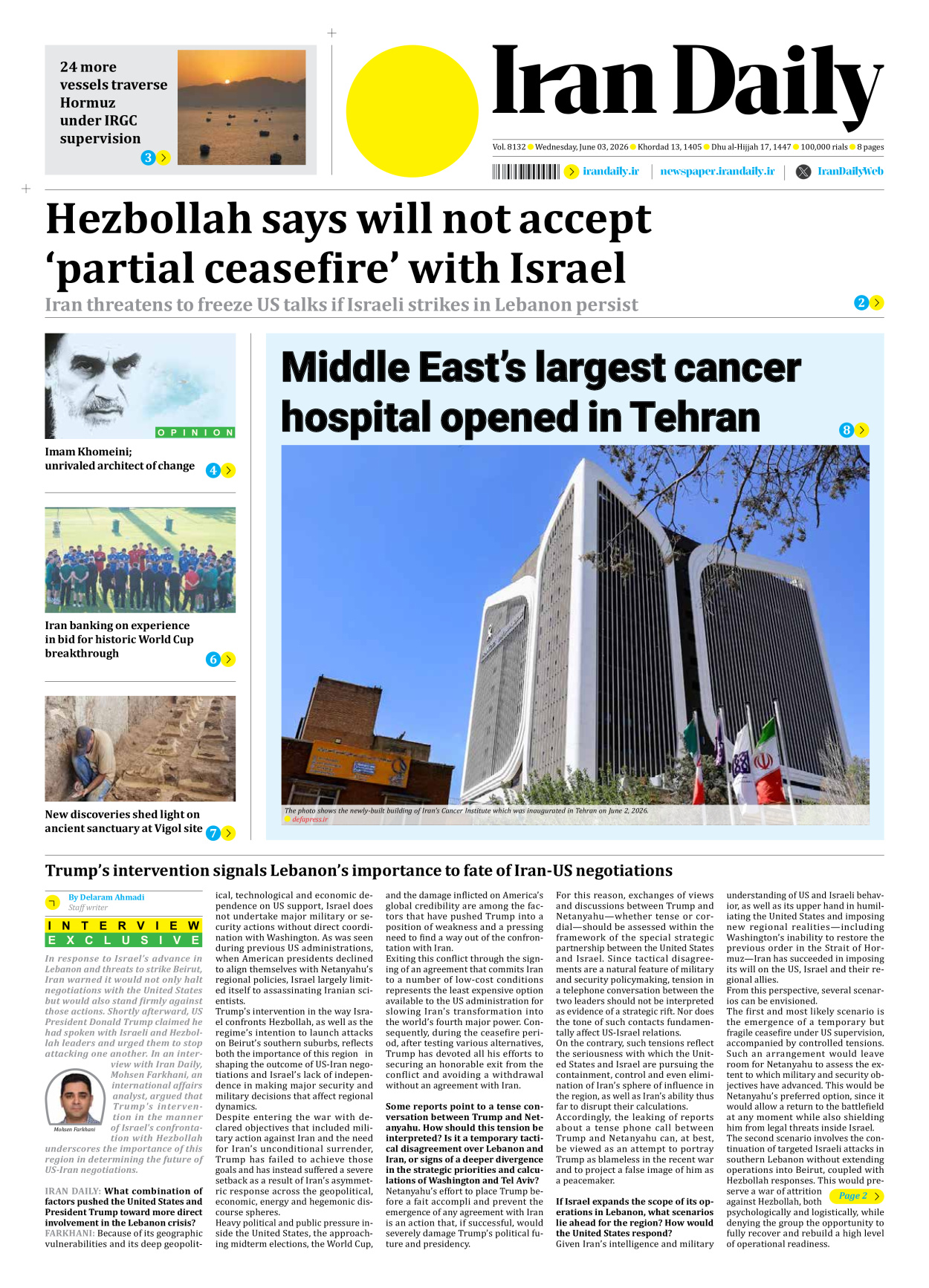 Iran Daily - Number Eight Thousand One Hundred and Thirty Two - 03 June 2026
