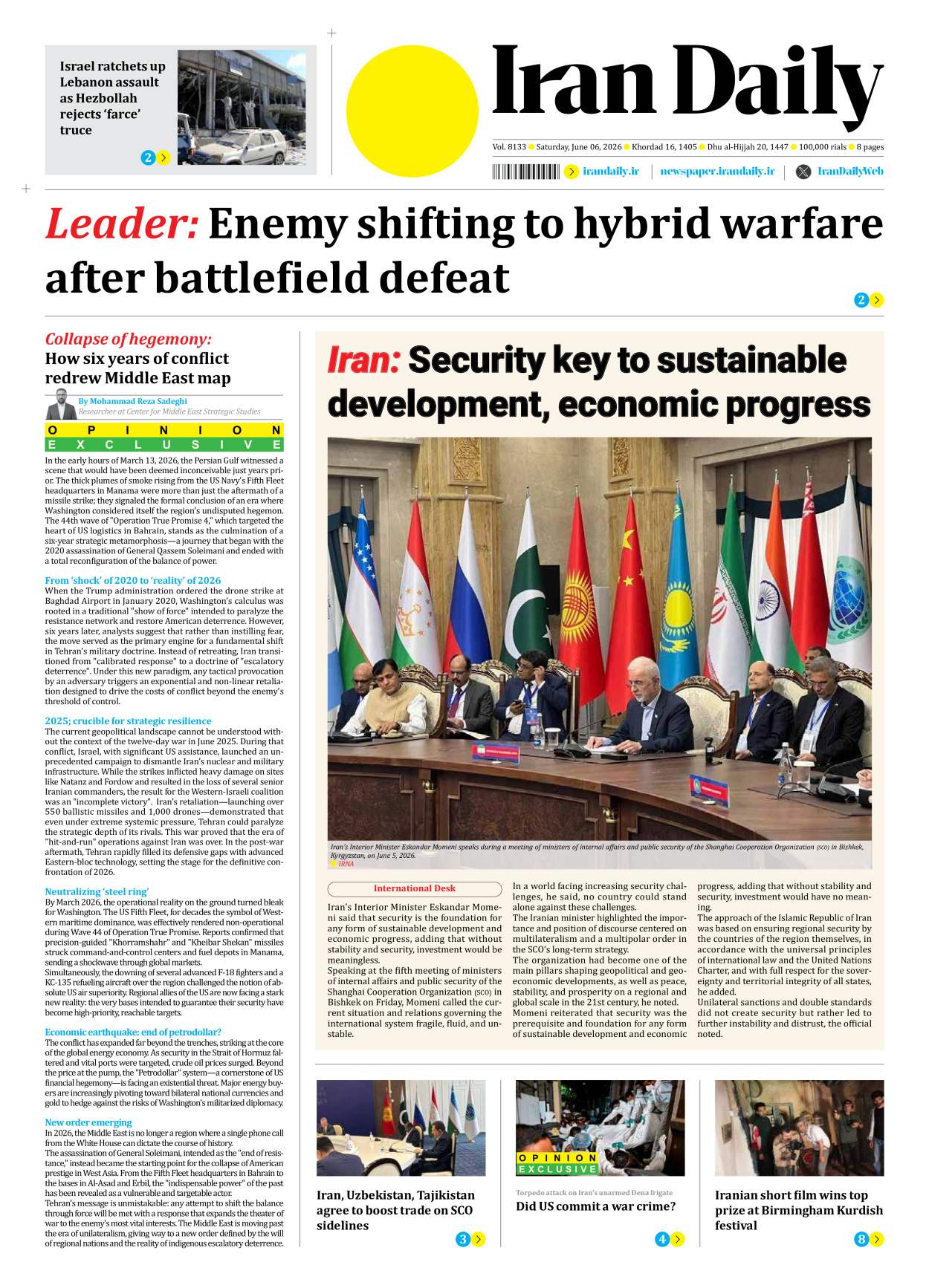 Iran Daily - Number Eight Thousand One Hundred and Thirty Three - 06 June 2026