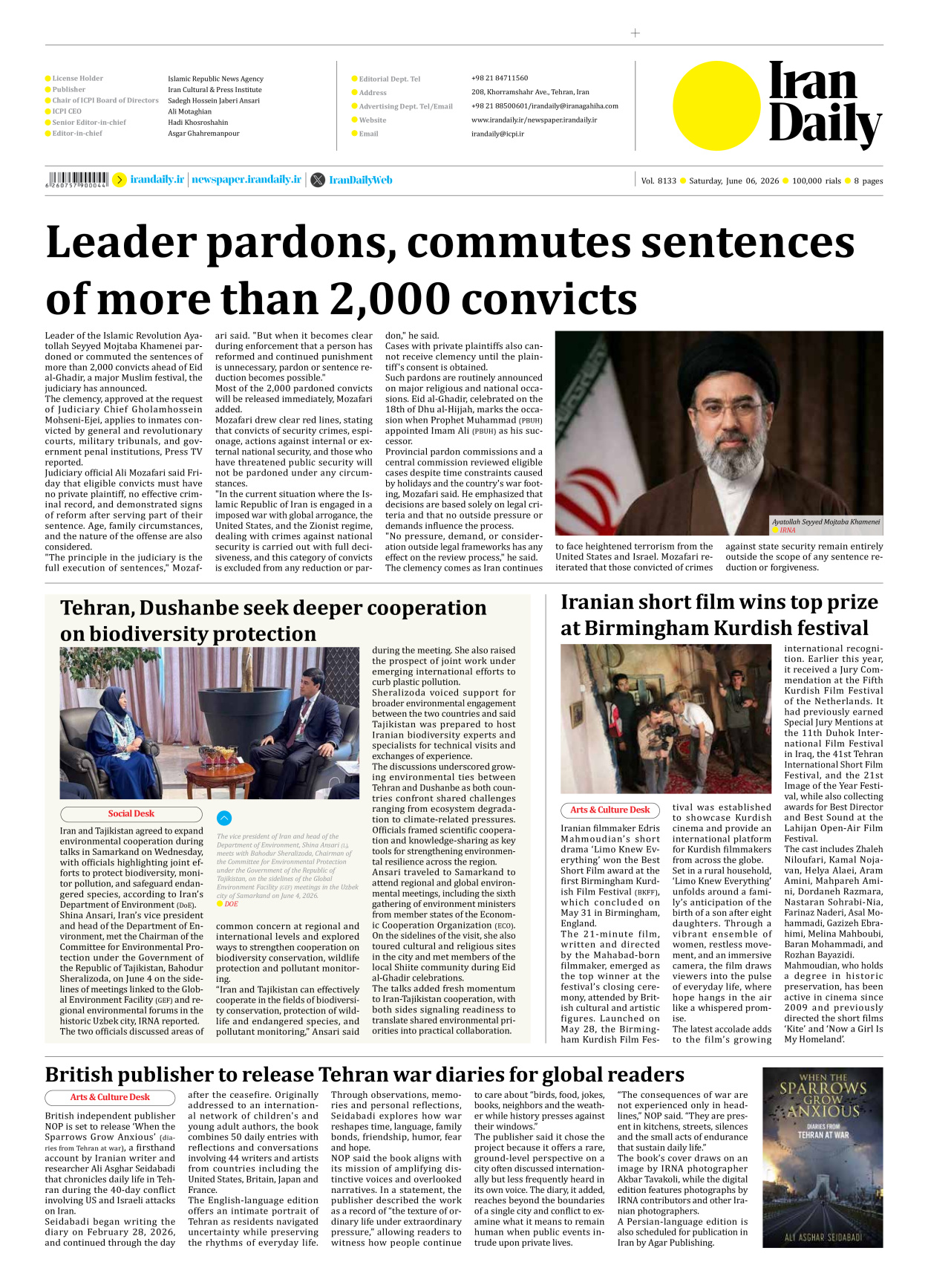 Iran Daily - Number Eight Thousand One Hundred and Thirty Three - 06 June 2026 - Page 8