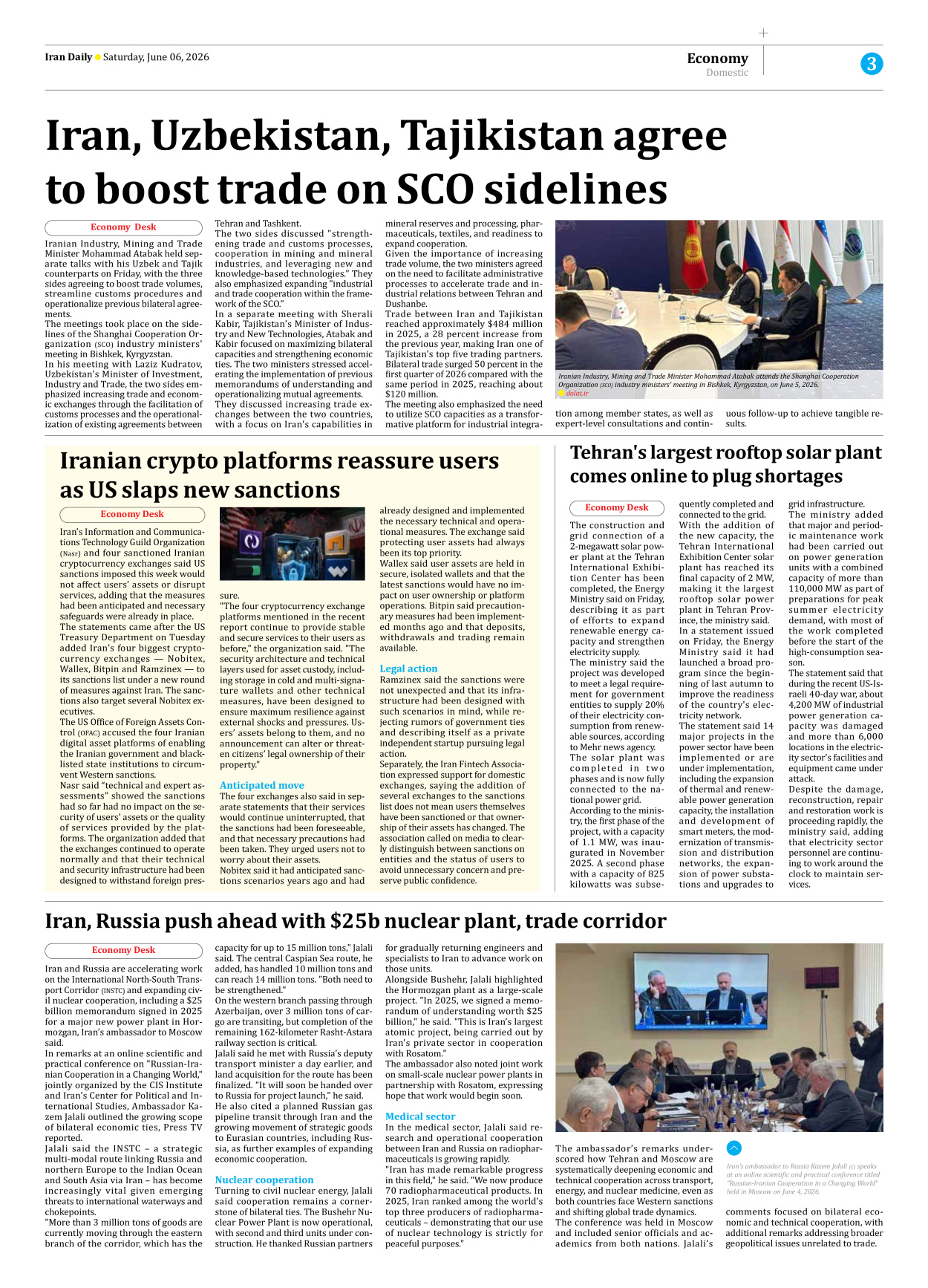 Iran Daily - Number Eight Thousand One Hundred and Thirty Three - 06 June 2026 - Page 3