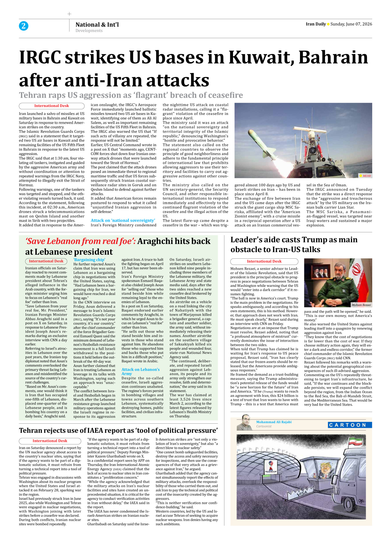Iran Daily - Number Eight Thousand One Hundred and Thirty Four - 07 June 2026 - Page 2