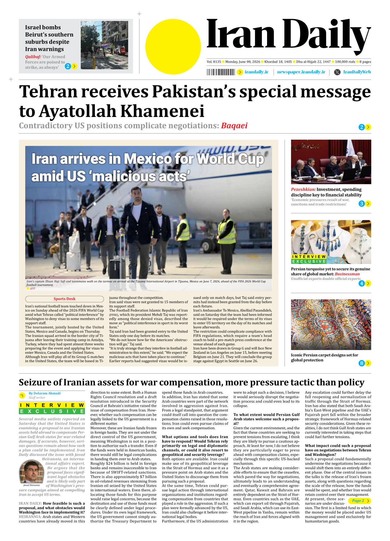 Iran Daily - Number Eight Thousand One Hundred and Thirty Five - 08 June 2026