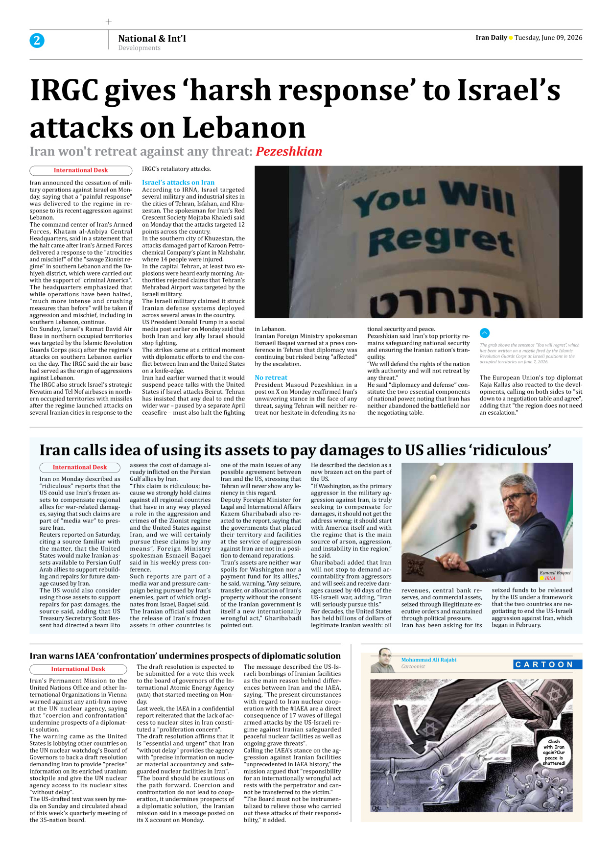 Iran Daily - Number Eight Thousand One Hundred and Thirty Six - 09 June 2026 - Page 2