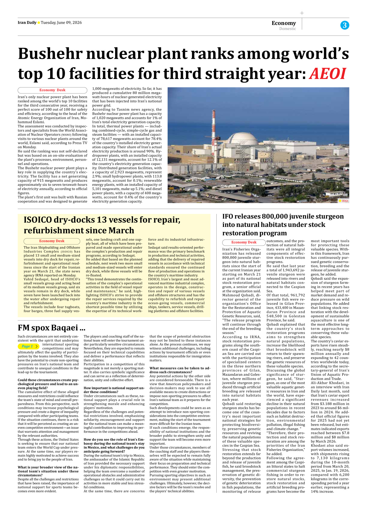 Iran Daily - Number Eight Thousand One Hundred and Thirty Six - 09 June 2026 - Page 3