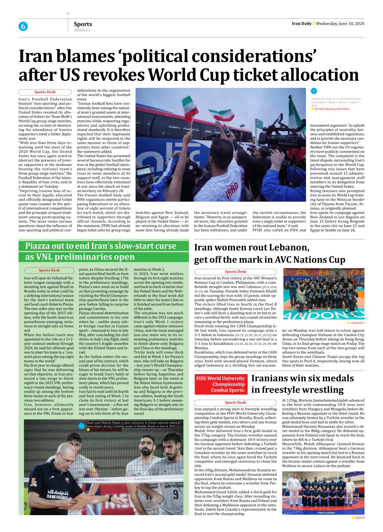 Iran Daily - Number Eight Thousand One Hundred and Thirty Seven - 10 June 2026 - Page 6