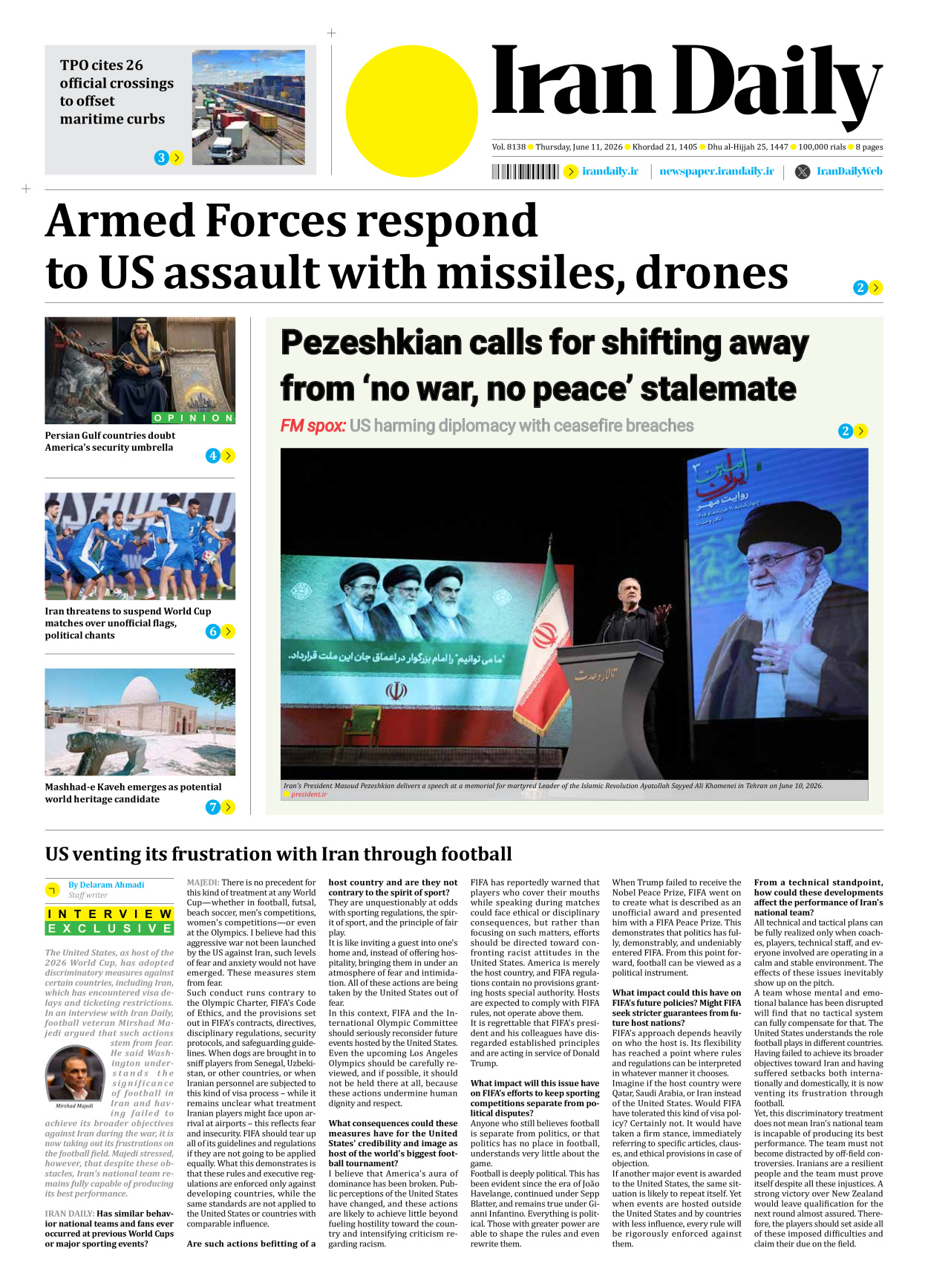 Iran Daily - Number Eight Thousand One Hundred and Thirty Eight - 11 June 2026