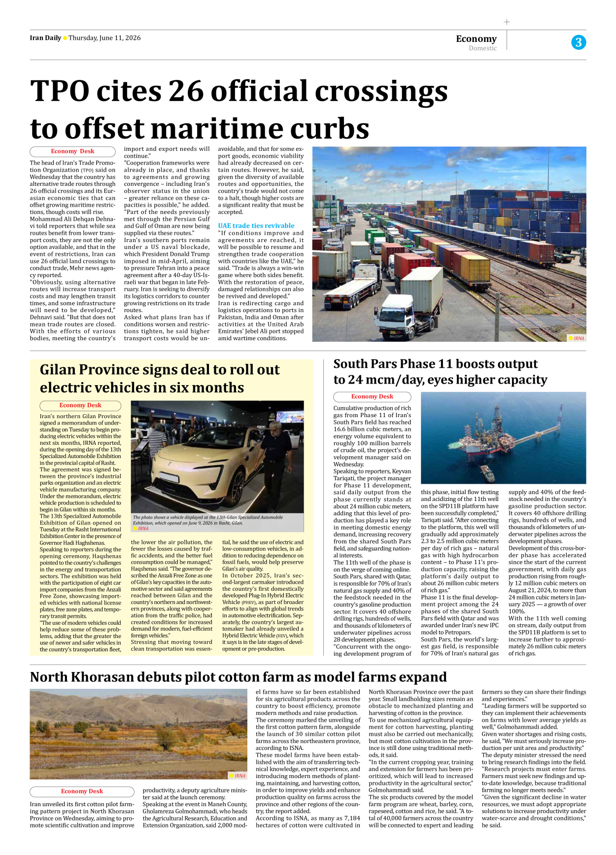 Iran Daily - Number Eight Thousand One Hundred and Thirty Eight - 11 June 2026 - Page 3
